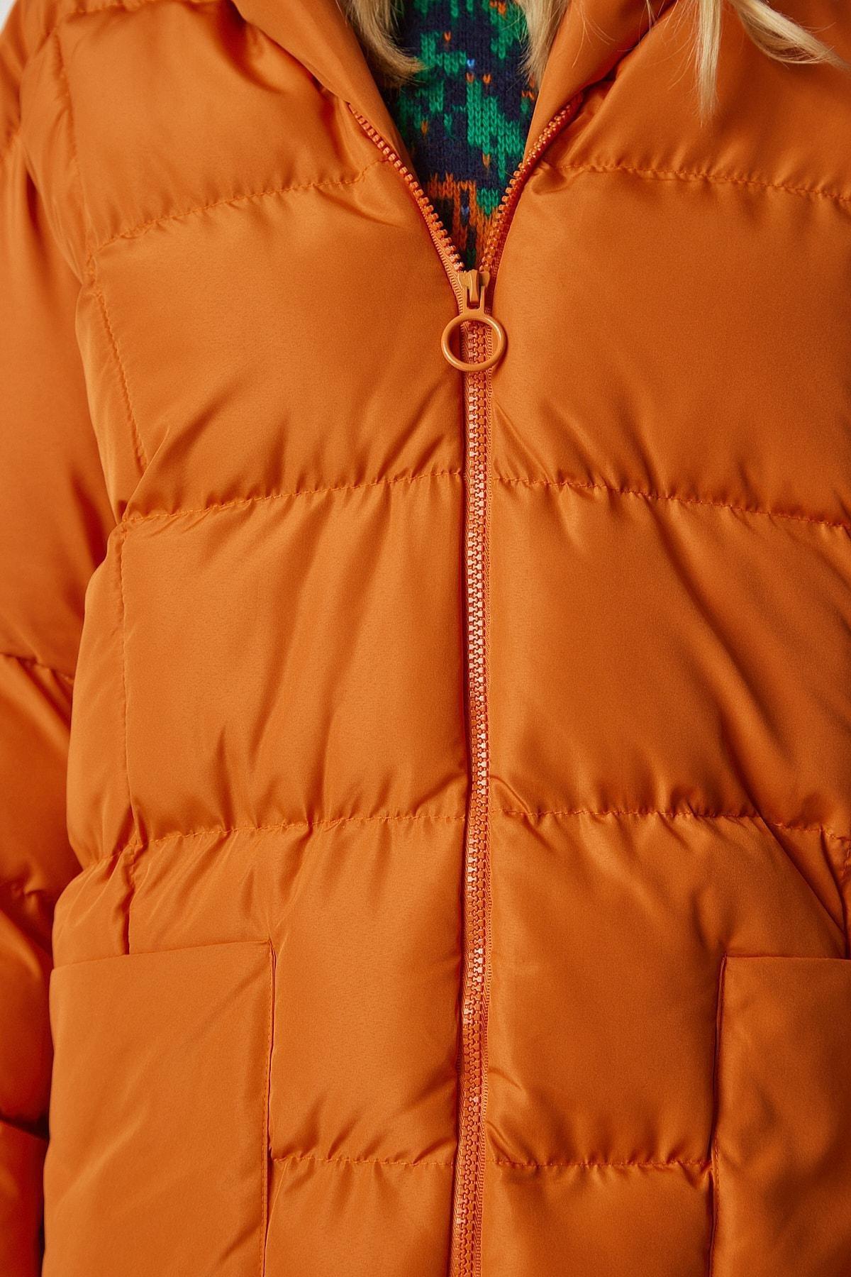 Orange Hooded Oversized Puffer Coat, , large image number 5