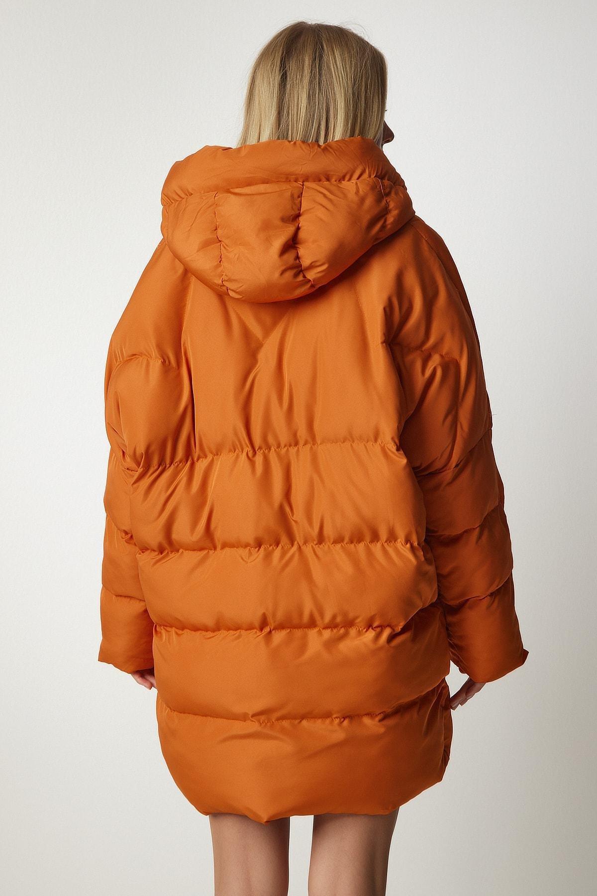 Orange Hooded Oversized Puffer Coat, , large image number 6
