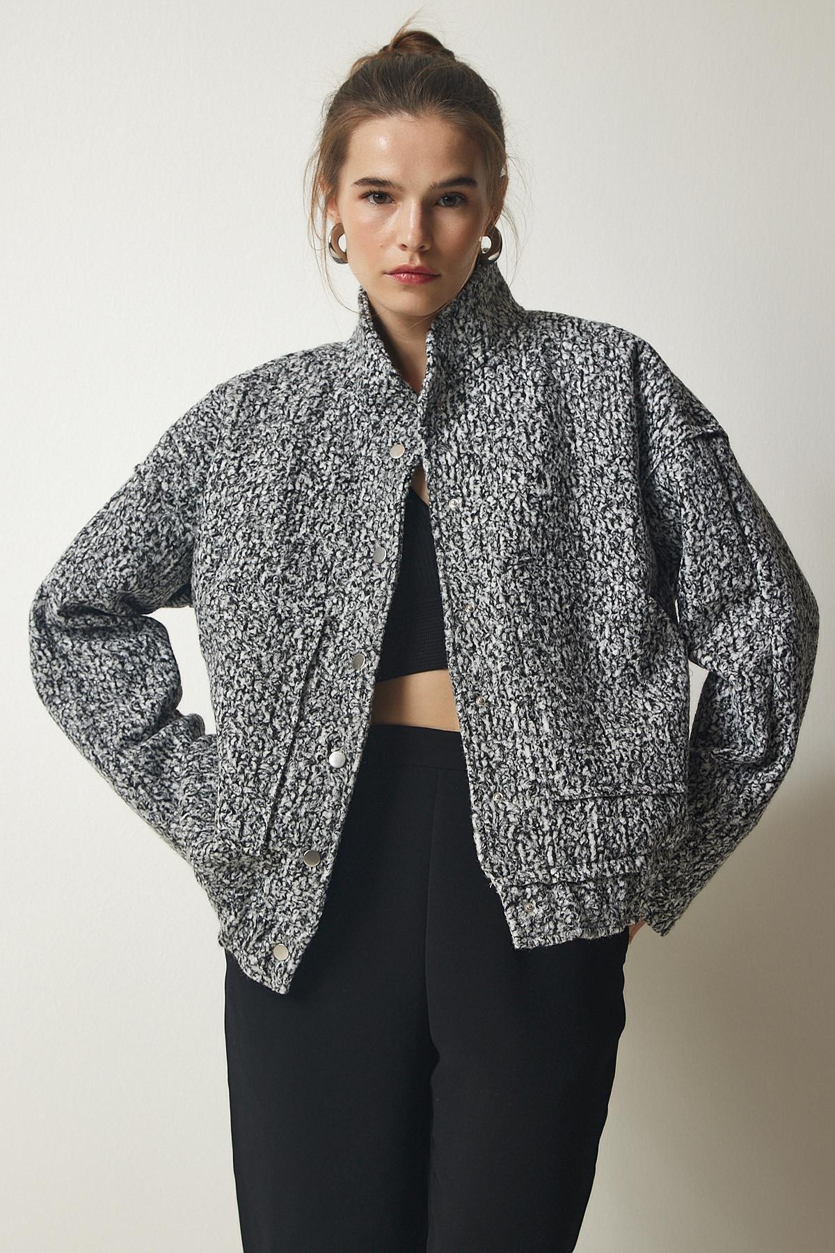 Grey Snap-On Oversize Boucle Jacket, C101_1573, large image number 0