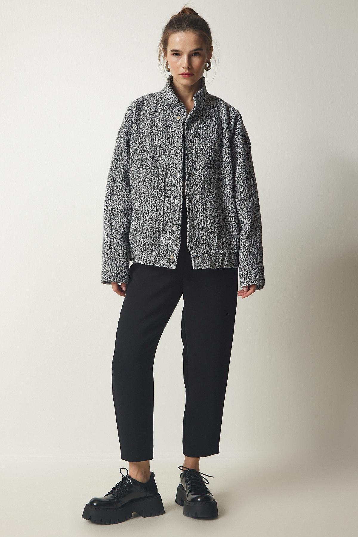 Grey Snap-On Oversize Boucle Jacket, C101_1573, large image number 2