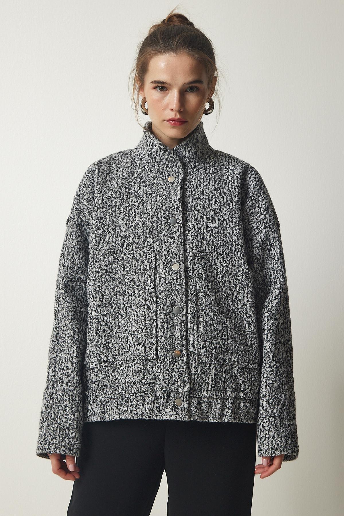 Grey Snap-On Oversize Boucle Jacket, C101_1573, large image number 3