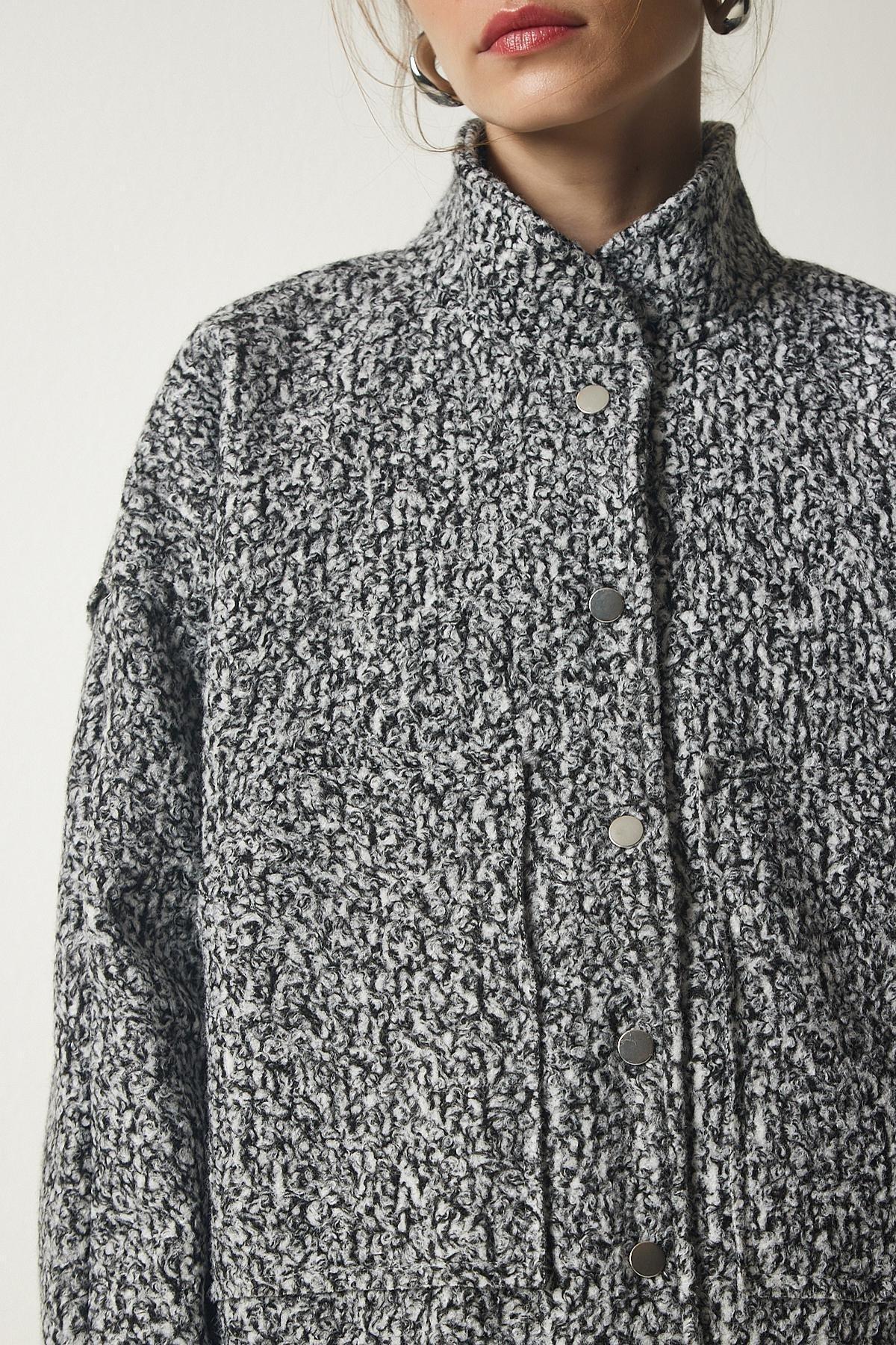 Grey Snap-On Oversize Boucle Jacket, C101_1573, large image number 4