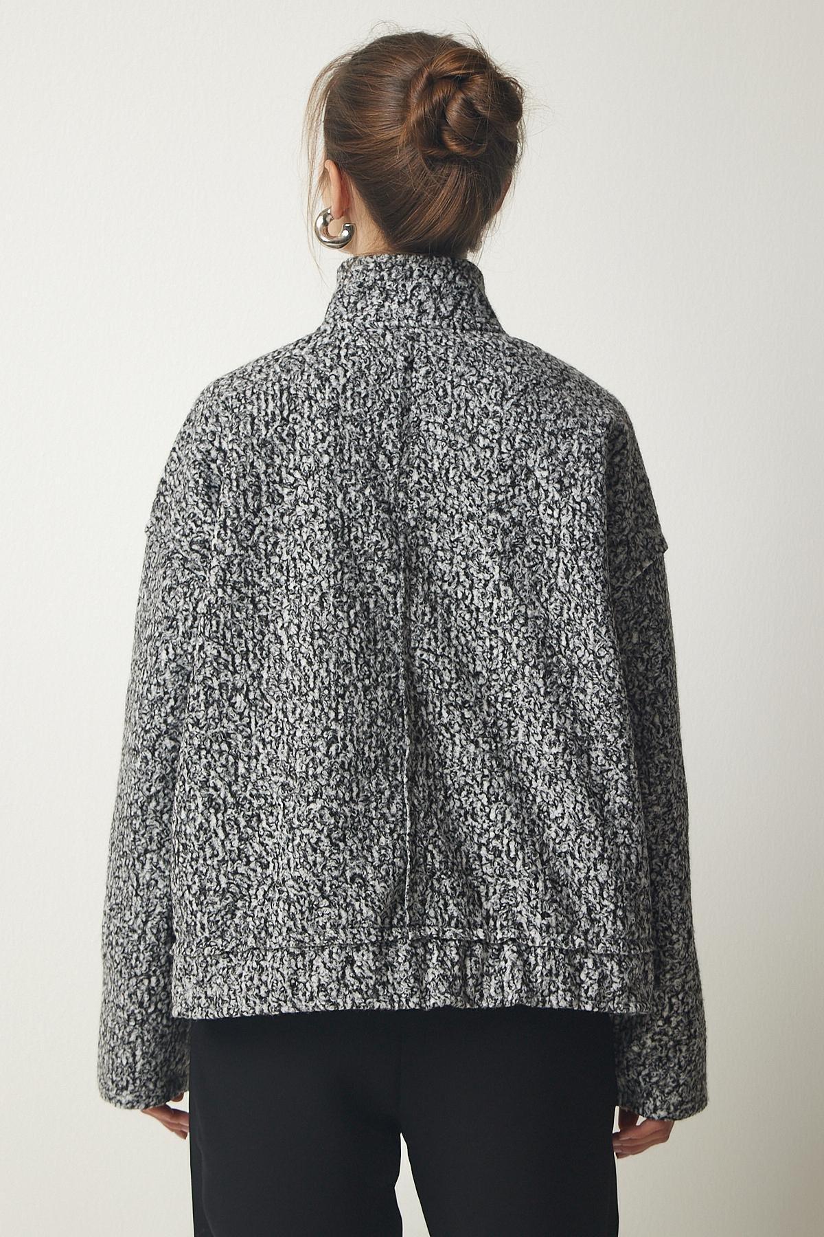Grey Snap-On Oversize Boucle Jacket, C101_1573, large image number 5