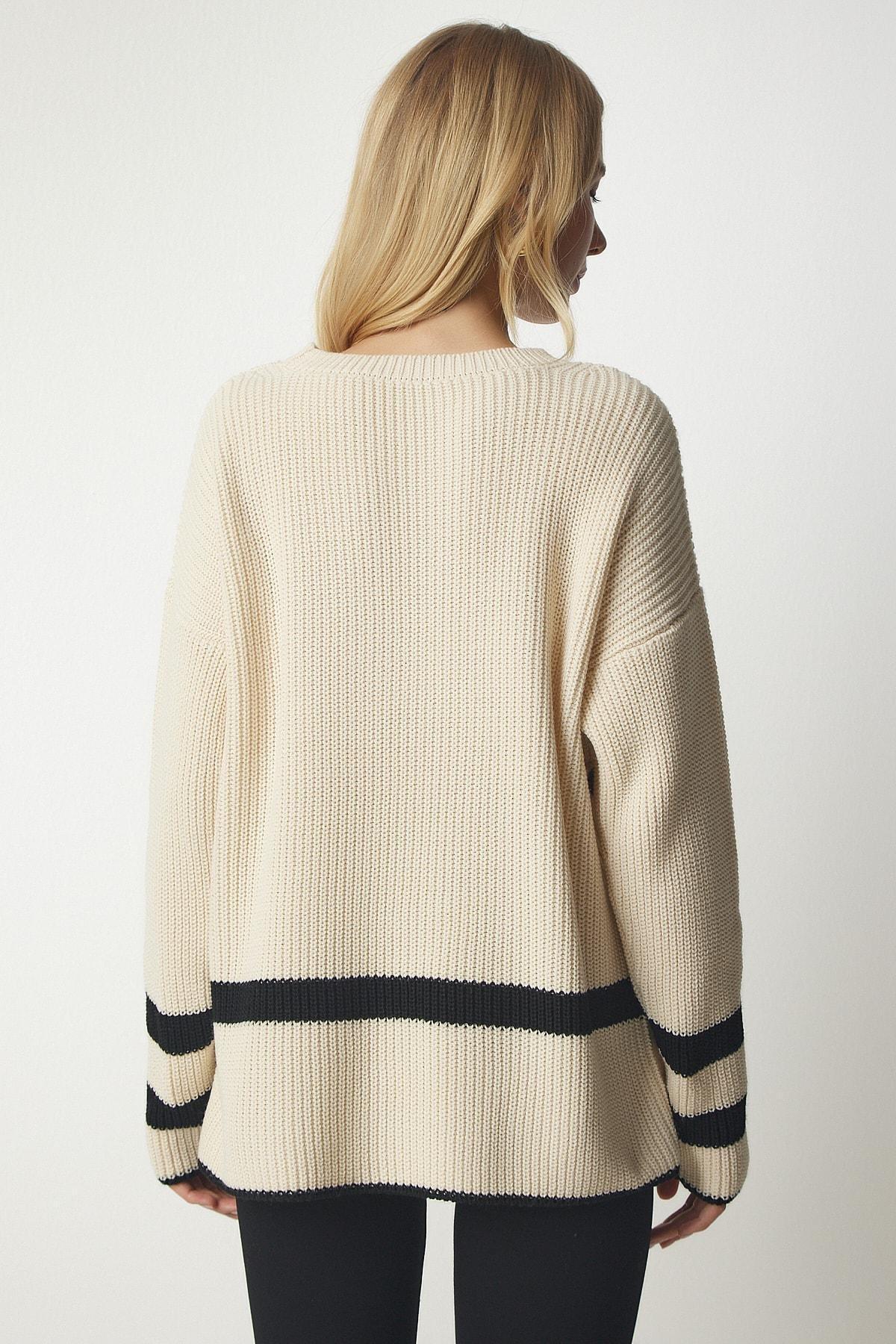 Beige Button Detailed Knitwear Sweater, Cream, large image number 6