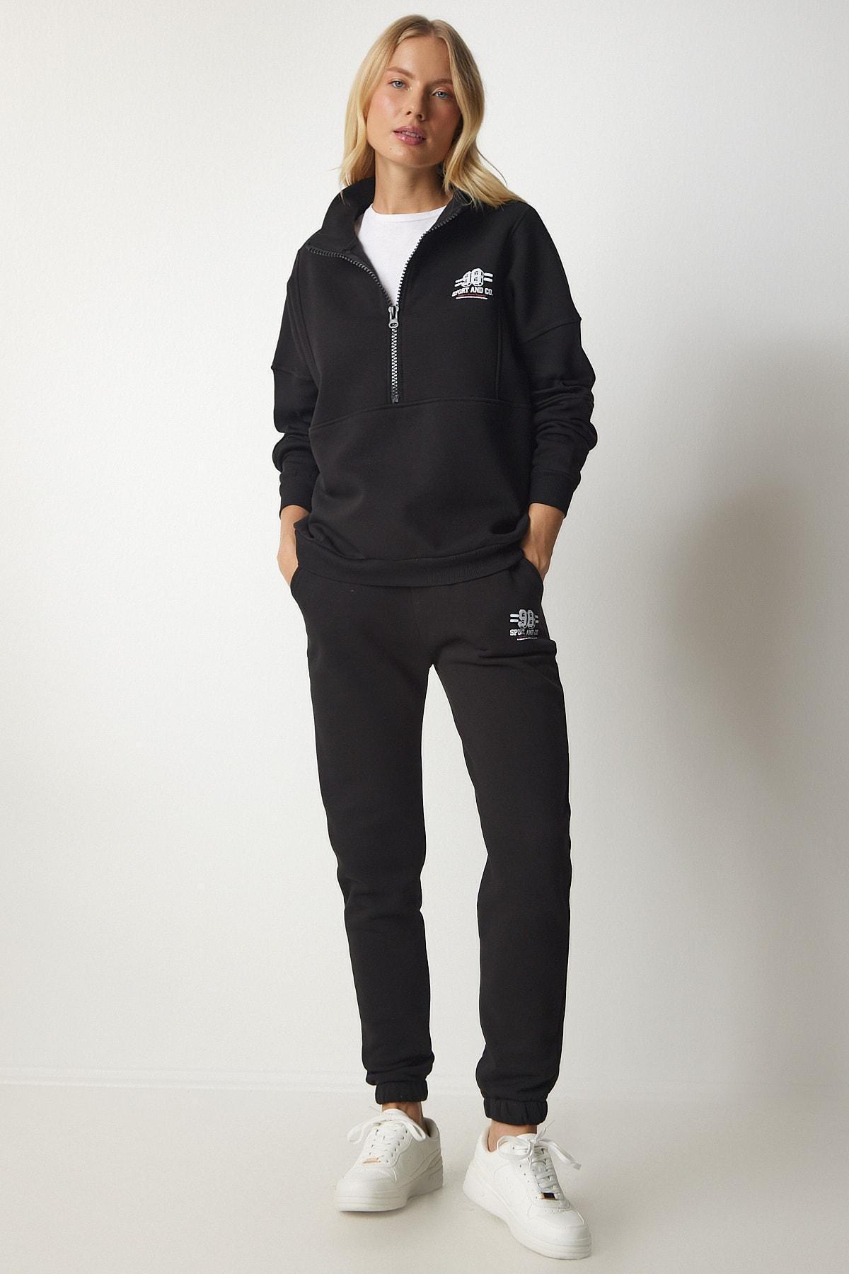 Black Zippered Knitted Tracksuit Co-Ord Set, , large image number 0