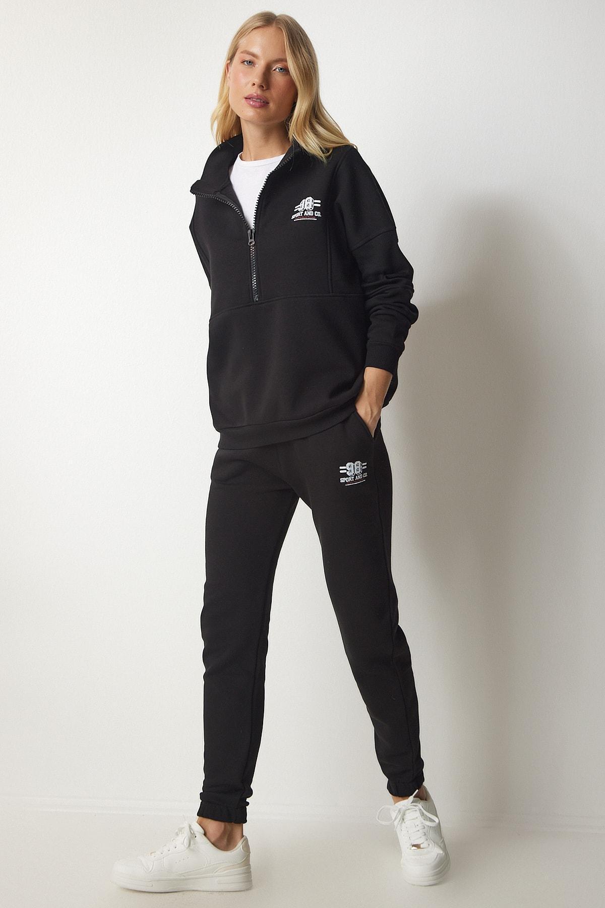 Black Zippered Knitted Tracksuit Co-Ord Set, , large image number 1