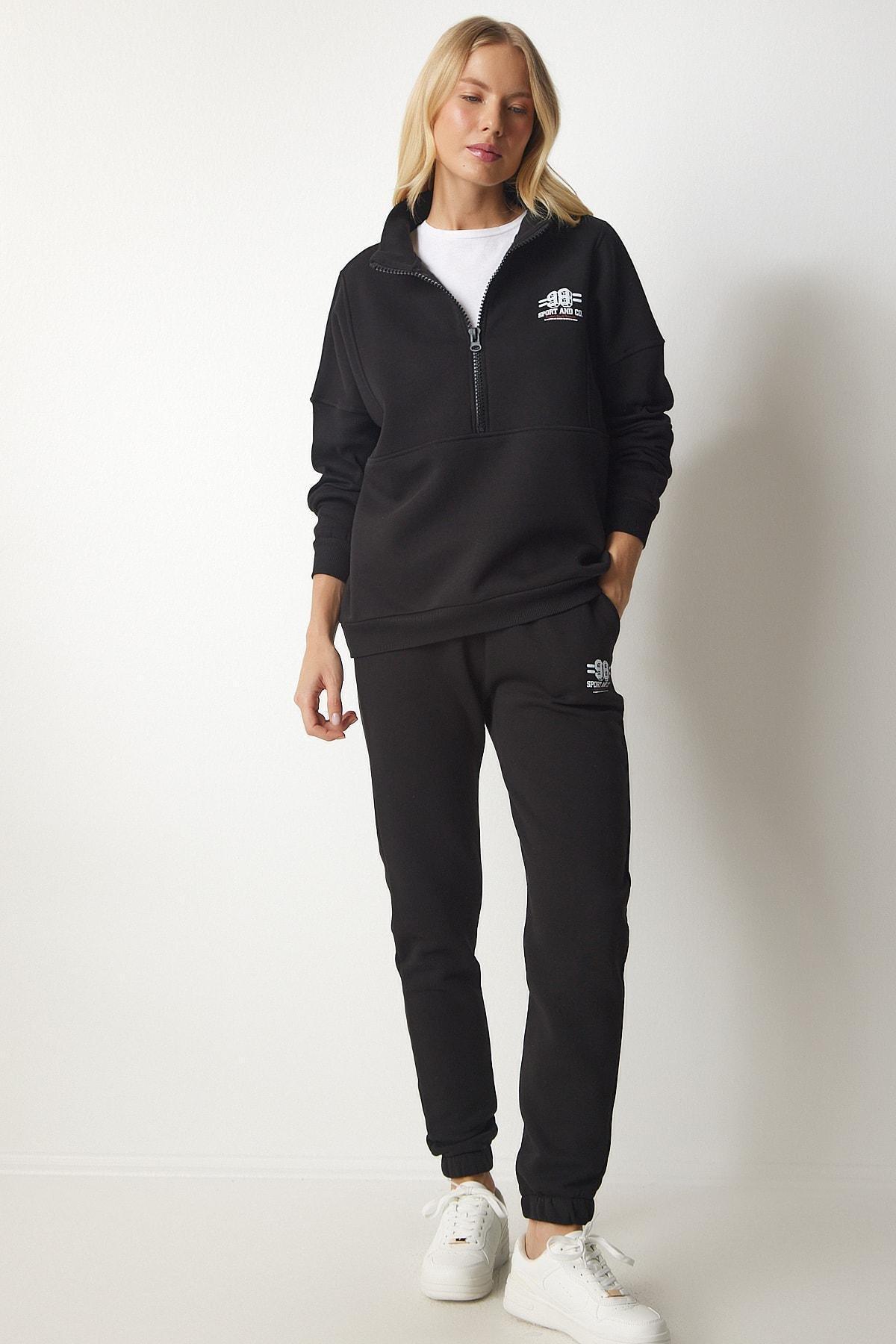 Black Zippered Knitted Tracksuit Co-Ord Set, , large image number 2