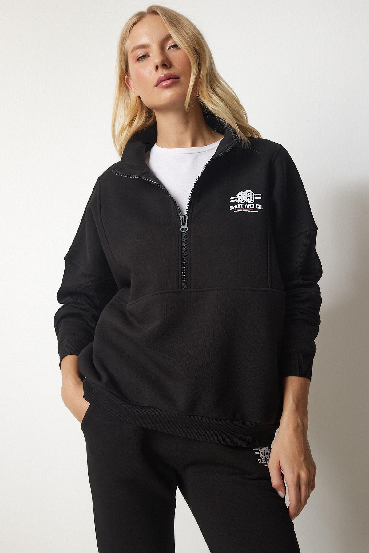 Black Zippered Knitted Tracksuit Co-Ord Set, , large image number 3