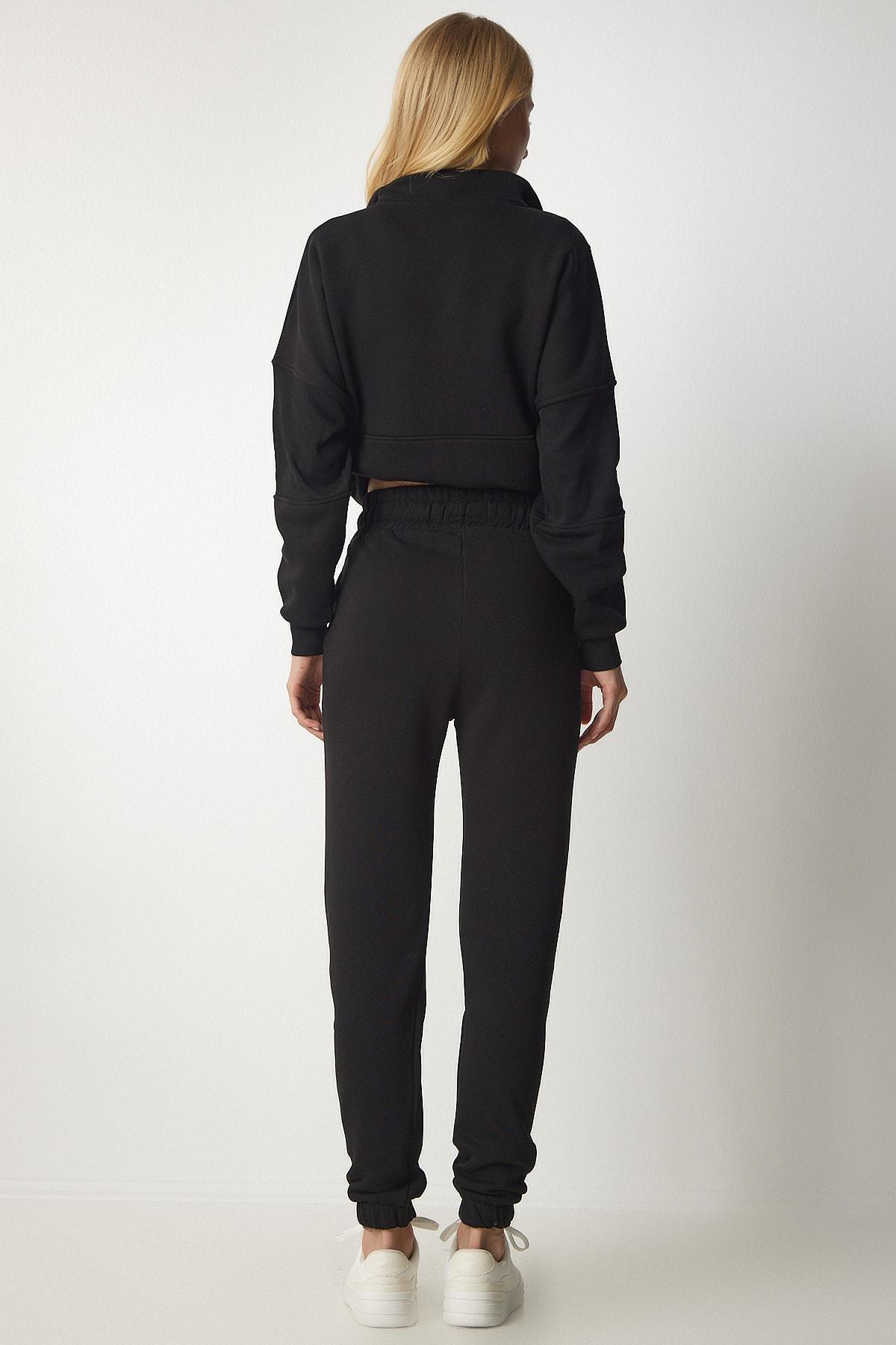 Black Zippered Knitted Tracksuit Co-Ord Set, , large image number 5
