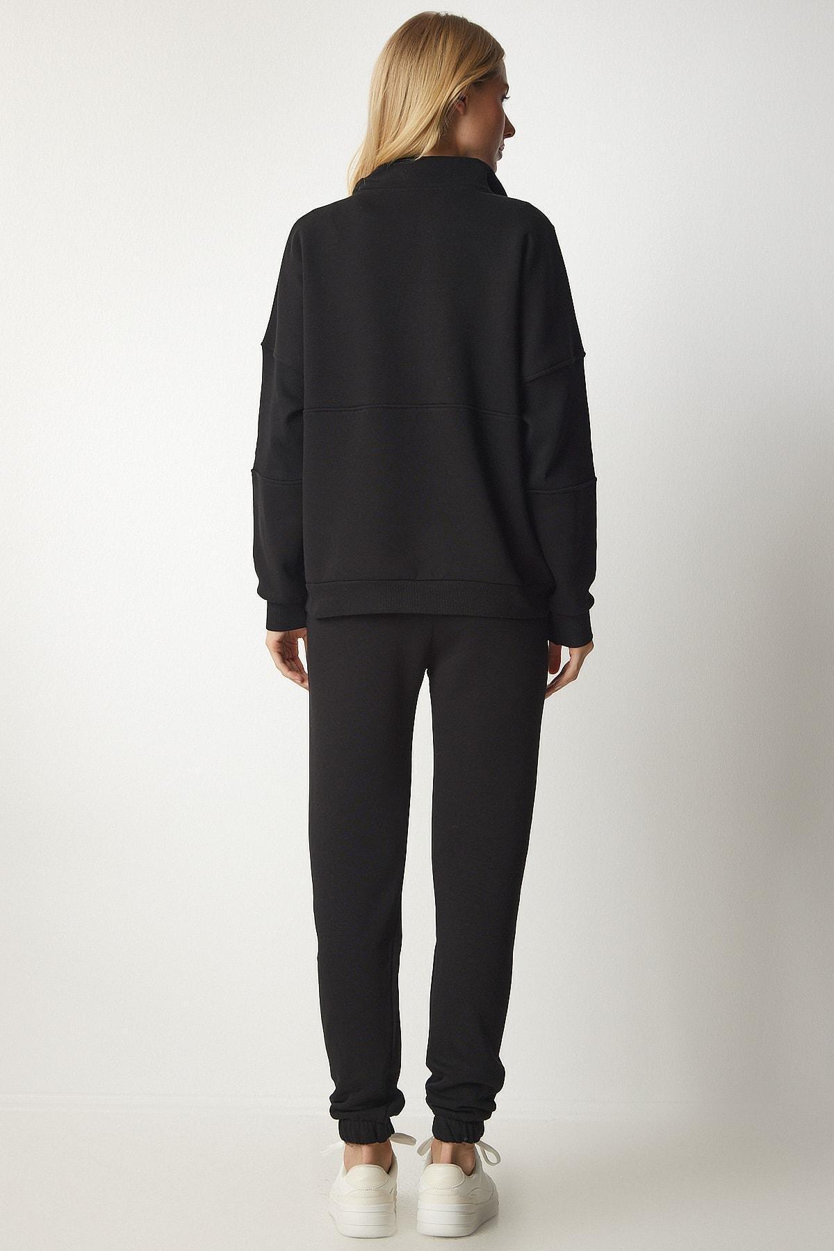 Black Zippered Knitted Tracksuit Co-Ord Set, , large image number 6