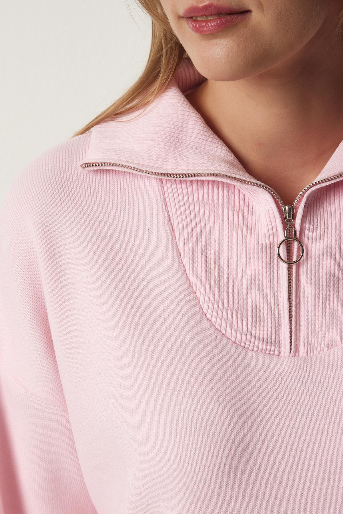 Pink Zipper Knitwear Sweater, LIGHT PINK, large image number 3