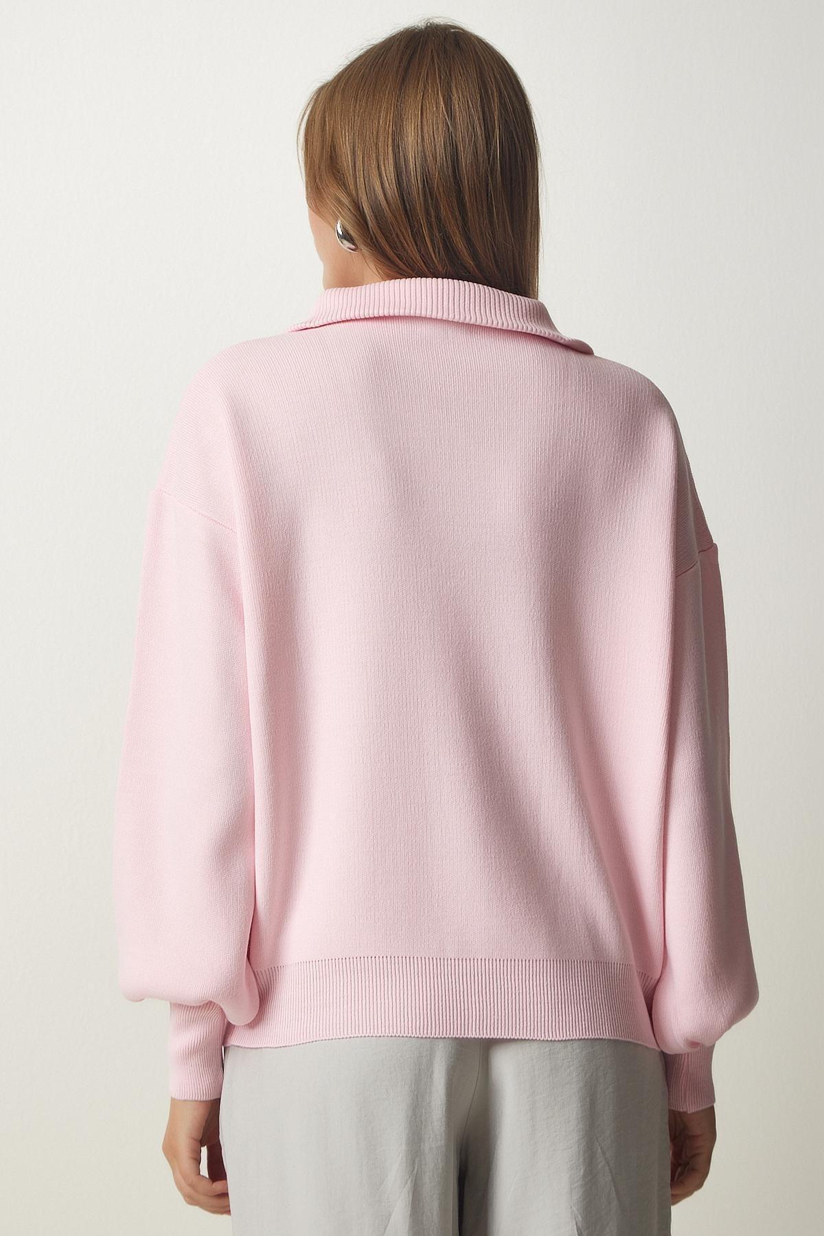 Pink Zipper Knitwear Sweater, LIGHT PINK, large image number 4