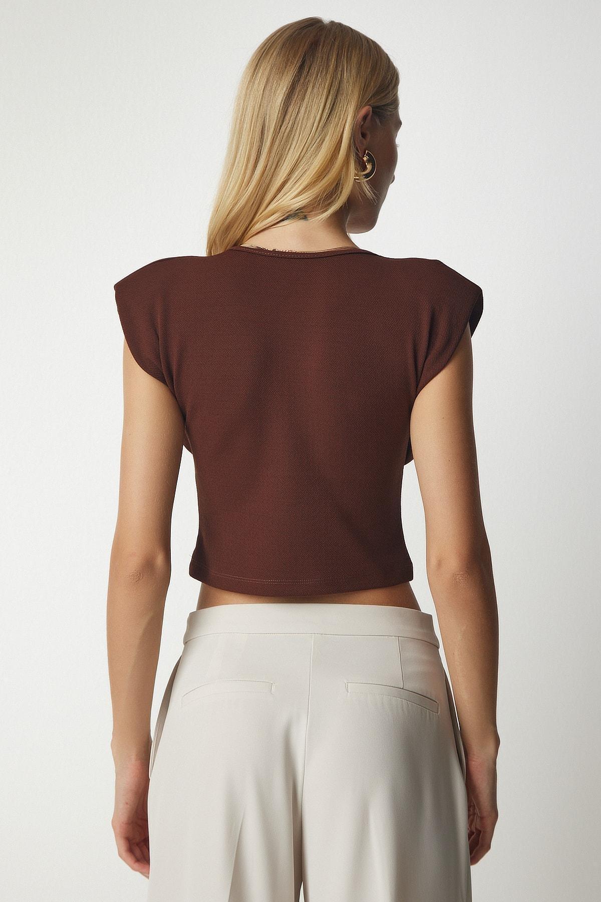 Brown Sly Decollate Crop Blouse, Brown, large image number 4