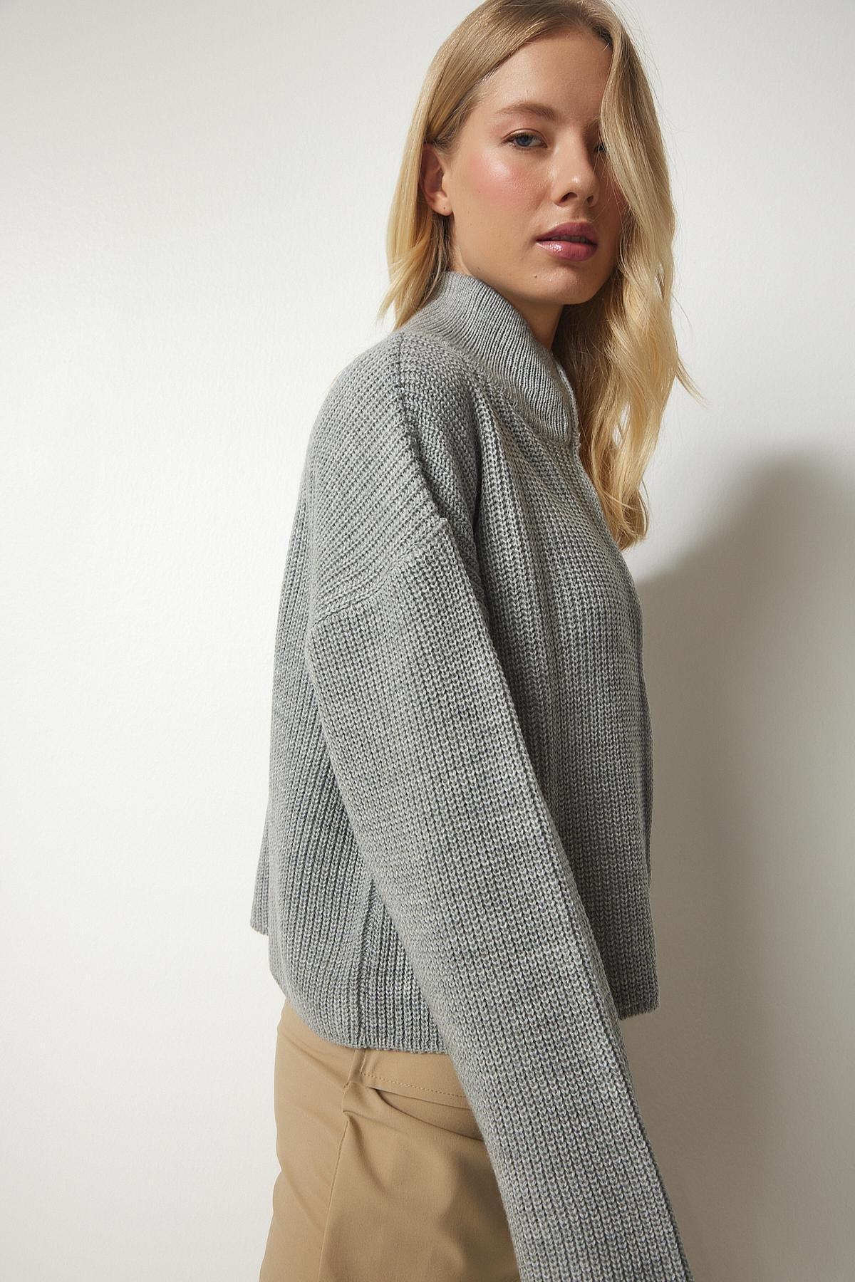 Gray Zippered Knitwear Cardigan, C101_1653, large image number 1