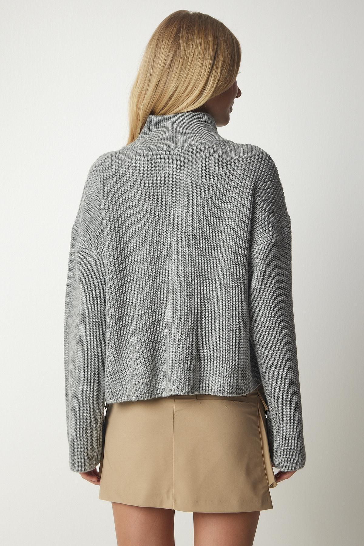 Gray Zippered Knitwear Cardigan, C101_1653, large image number 5