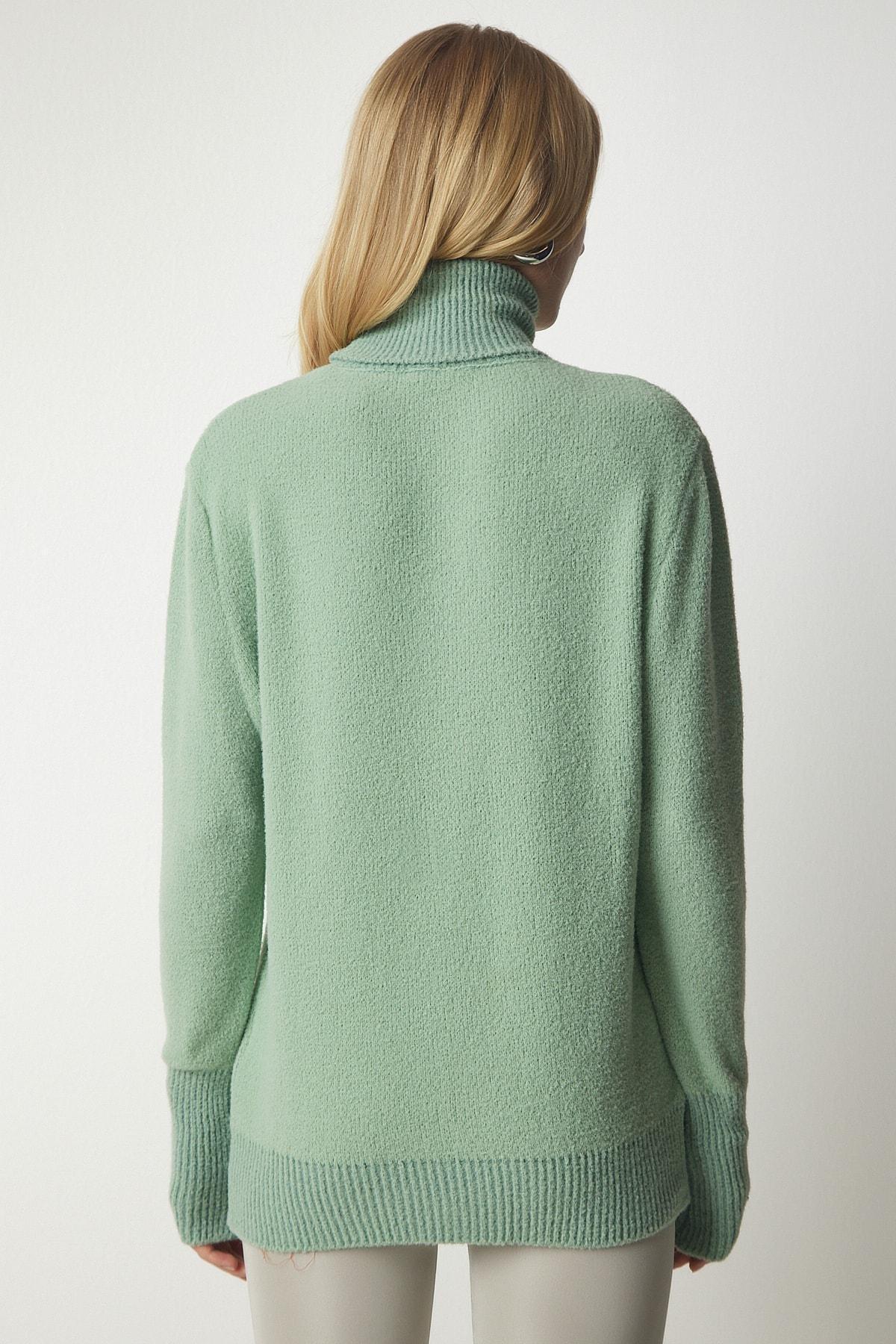 Happiness Istanbul - Green Turtleneck Soft Textured Knitwear Sweater
