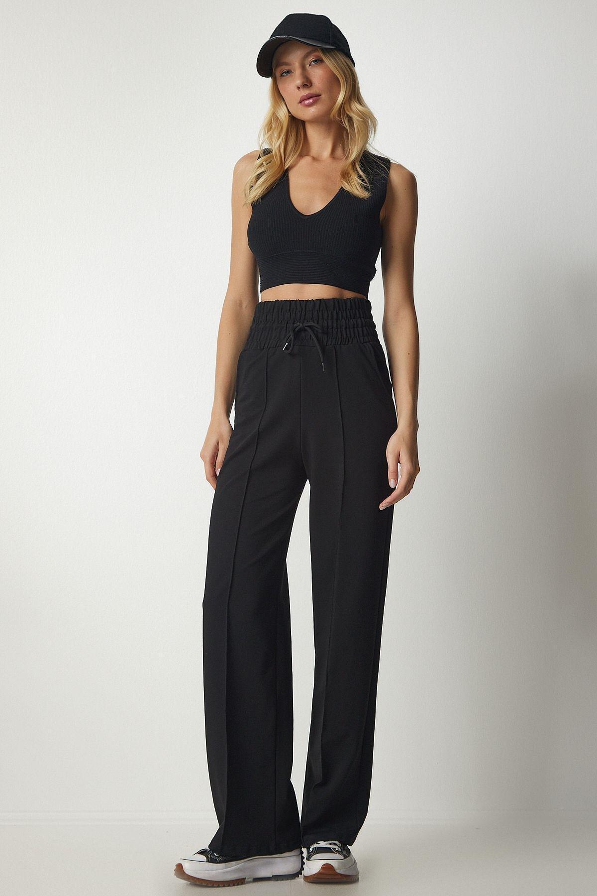 Black Basic Knitted Sweatpants, , large image number 0