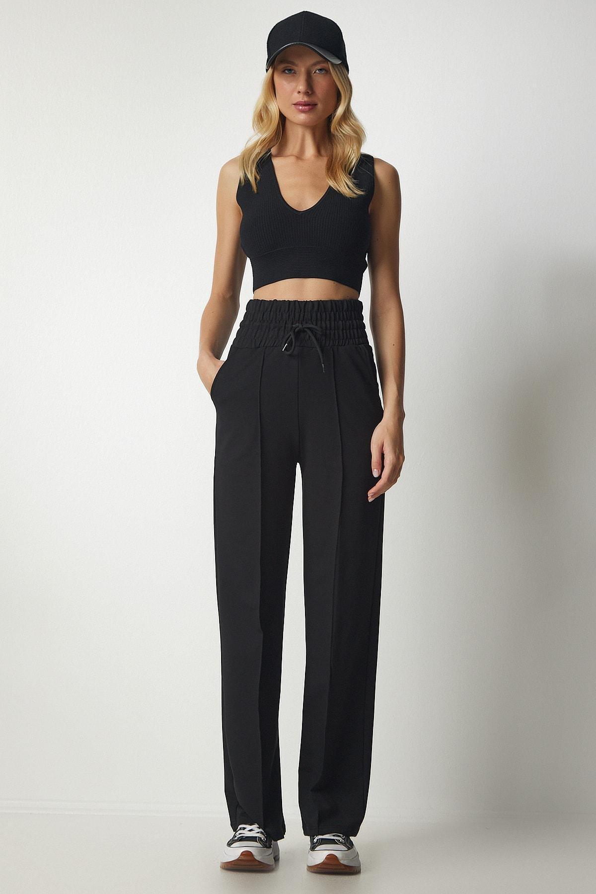 Black Basic Knitted Sweatpants, , large image number 1