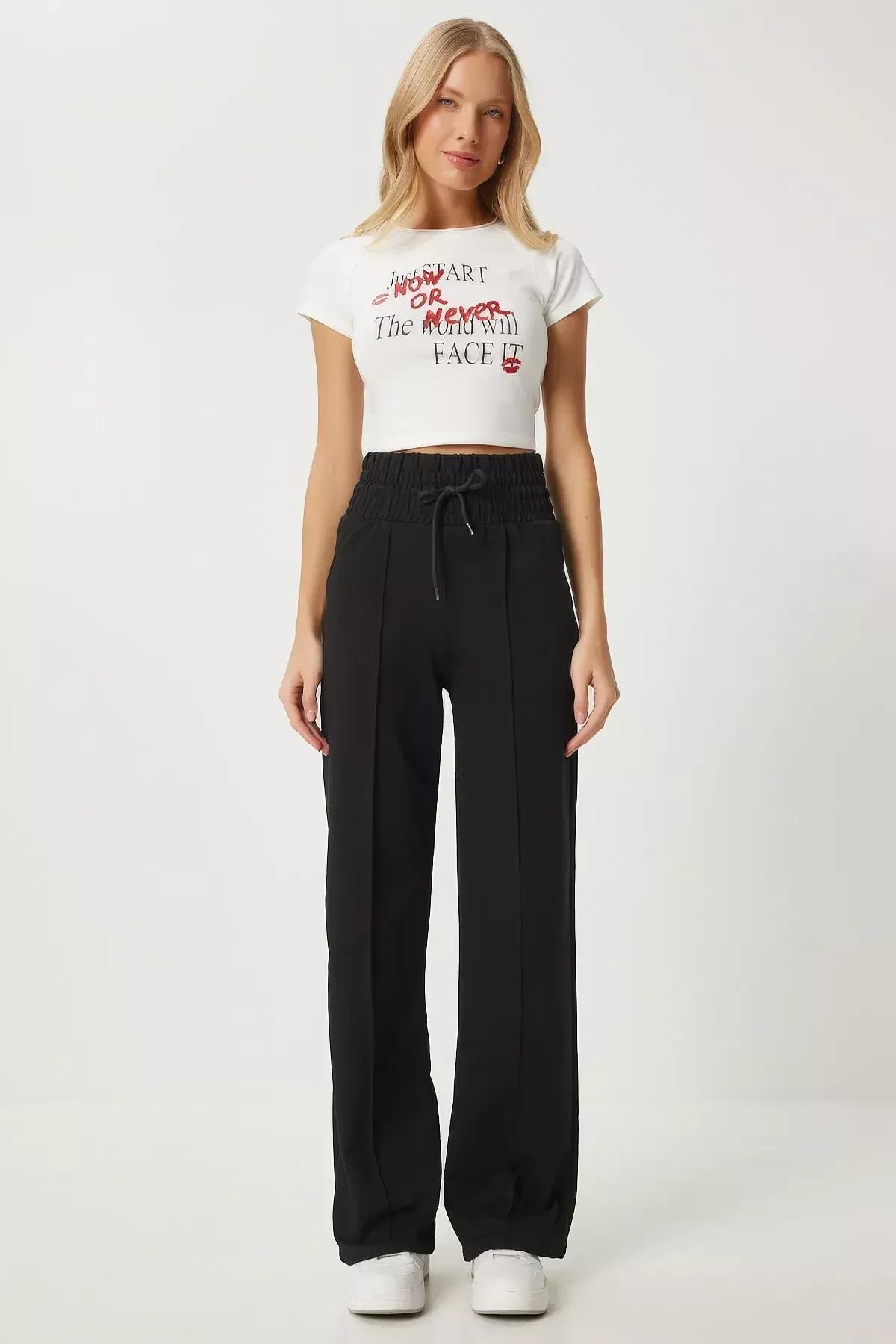 Black Basic Knitted Sweatpants, , large image number 3