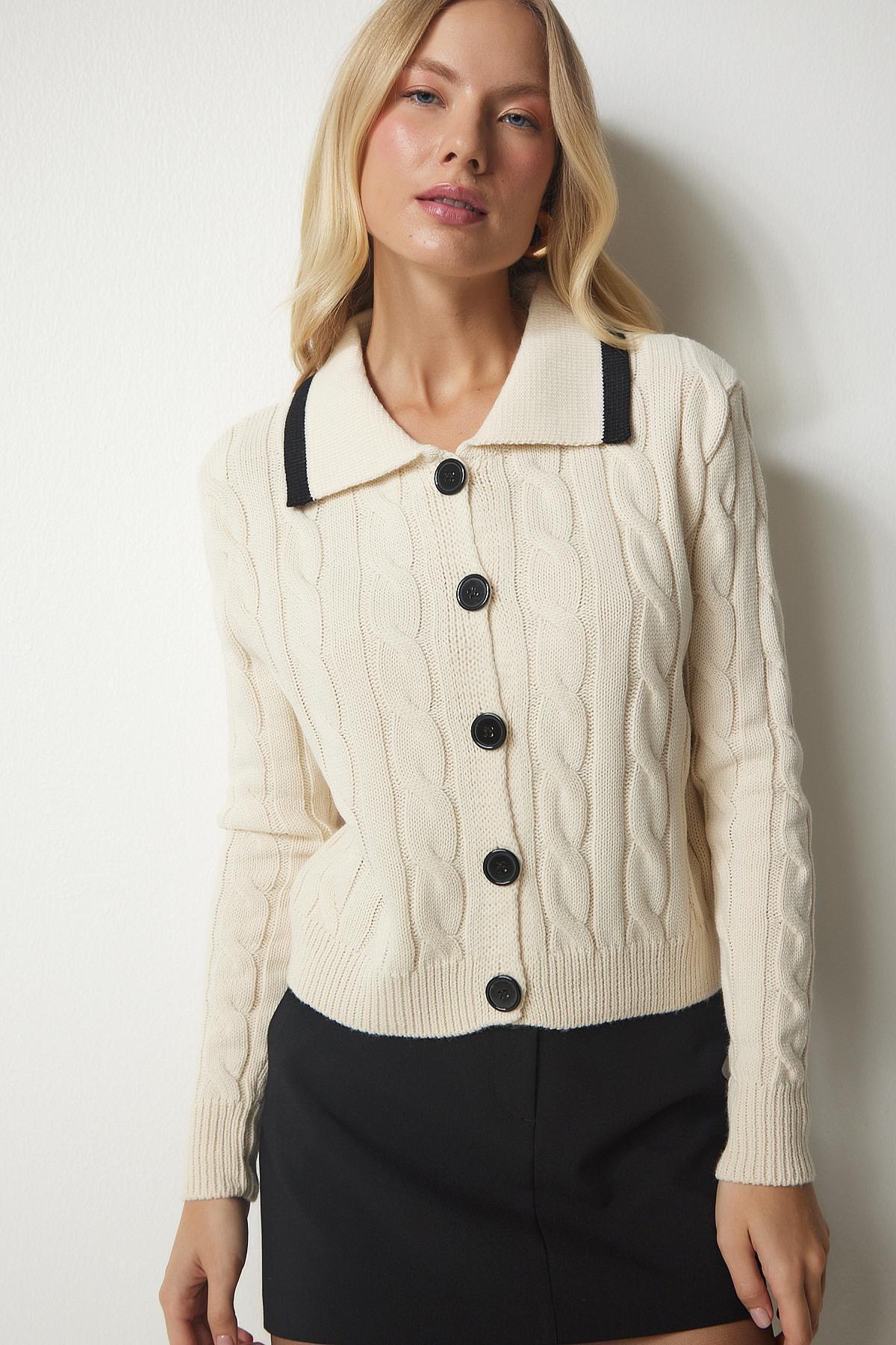 Cream Knitwear Cardigan With Buttons, Cream, large image number 0