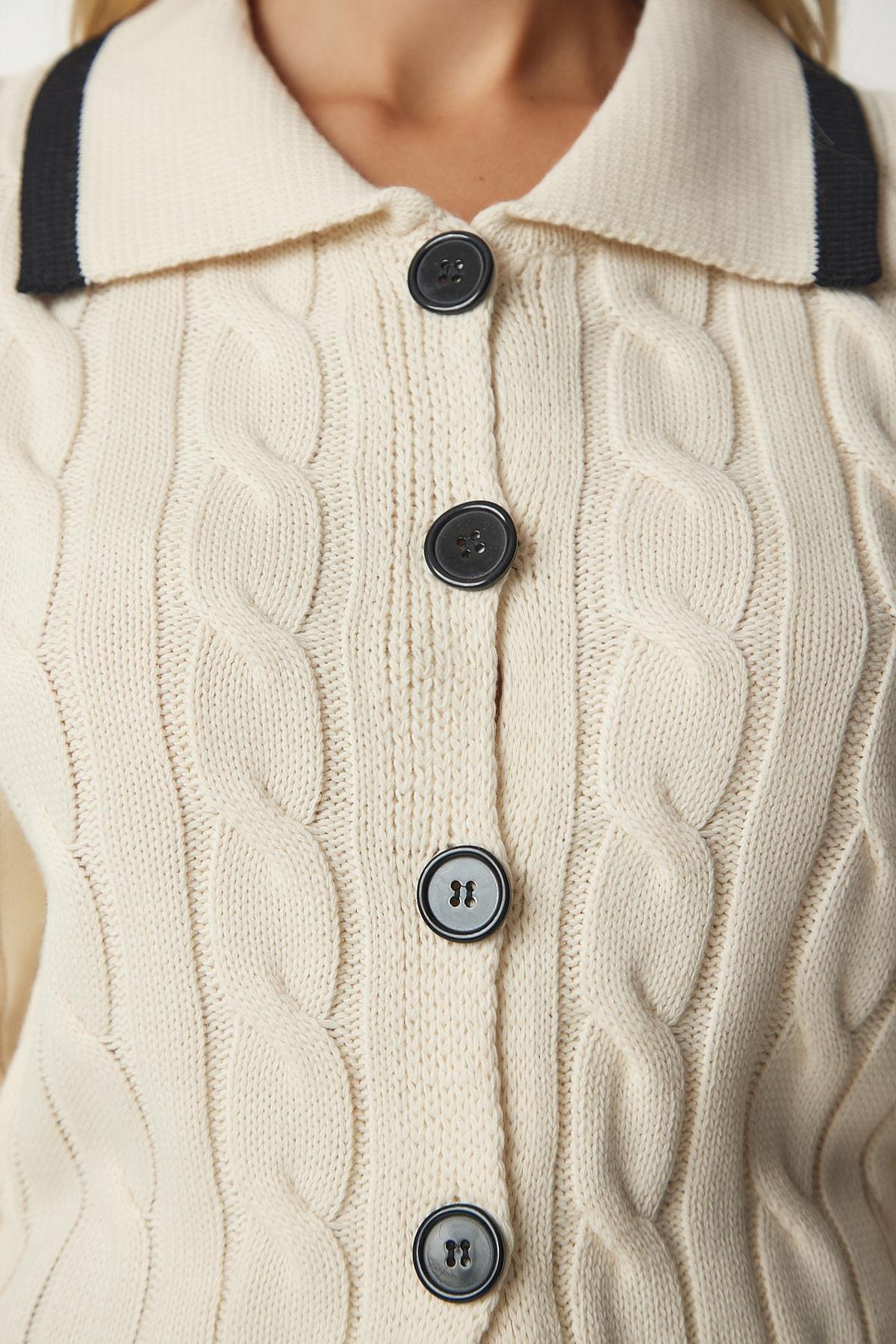 Cream Knitwear Cardigan With Buttons, Cream, large image number 3
