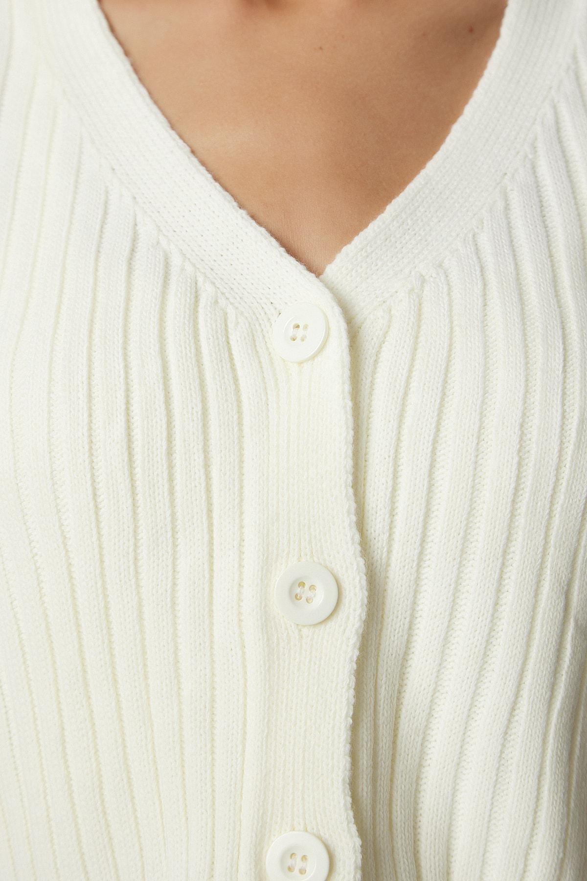 White Knit Sweater Bustier Cardigan Co-Ord Set, Bone, large image number 3