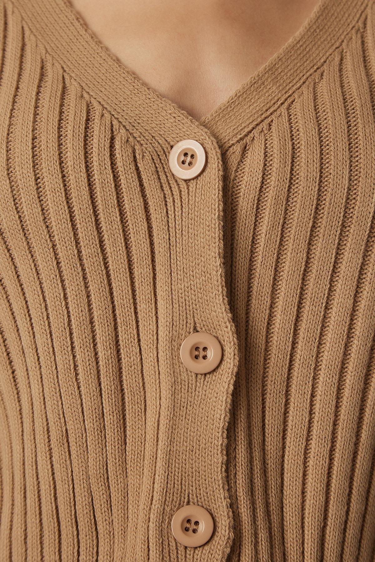 Happiness Istanbul - Beige Knitted Sweater Bustier Cardigan Co-Ord Set