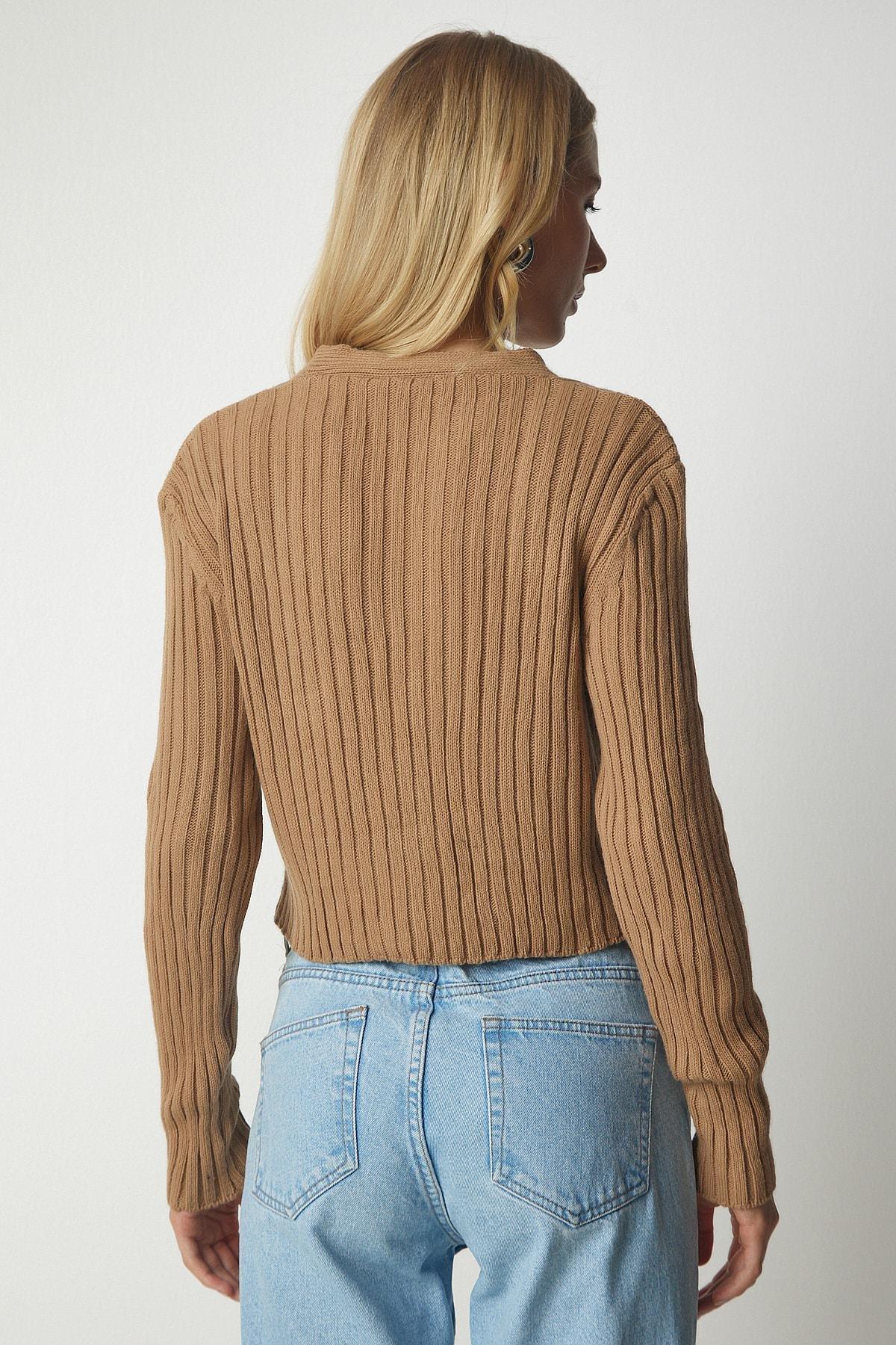 Beige Knitted Sweater Bustier Cardigan Co-Ord Set, C101_1451, large image number 6
