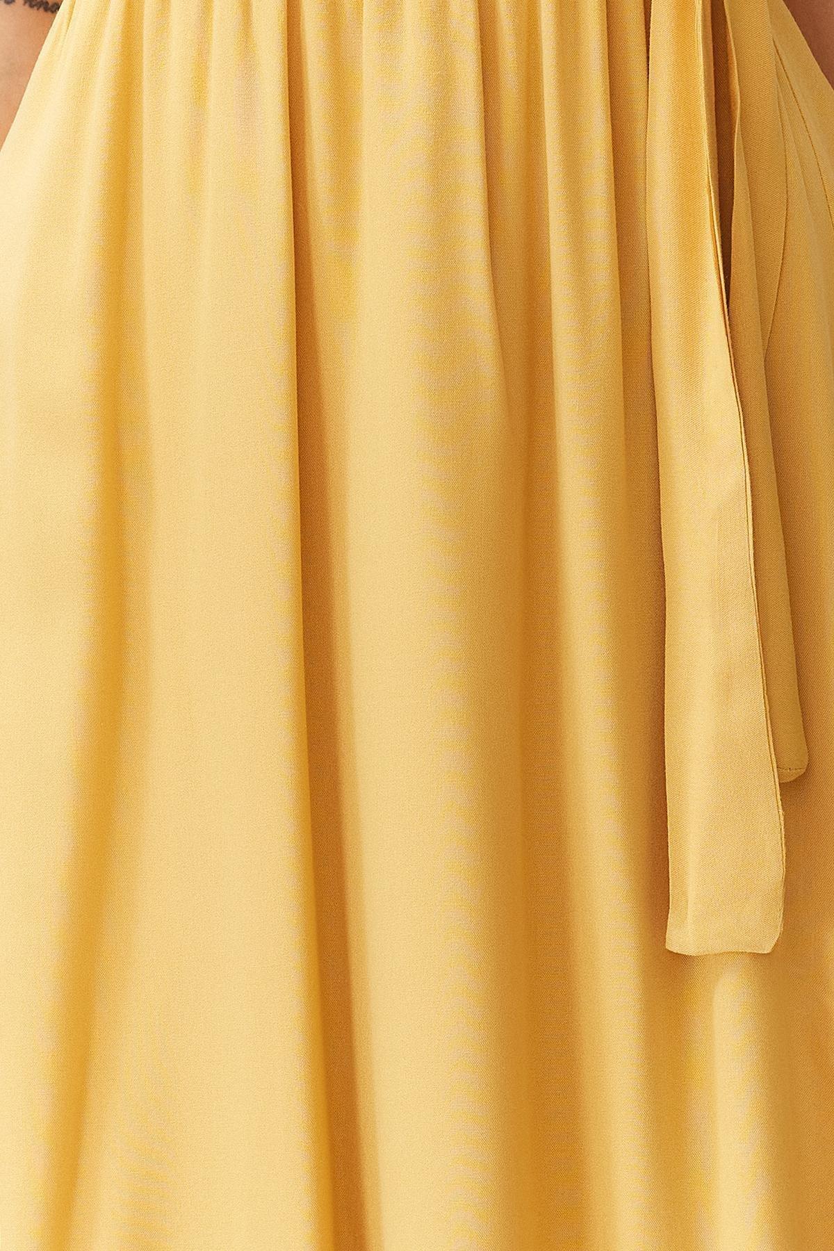 Yellow Belted Halter Neck Dress, Brown, large image number 3