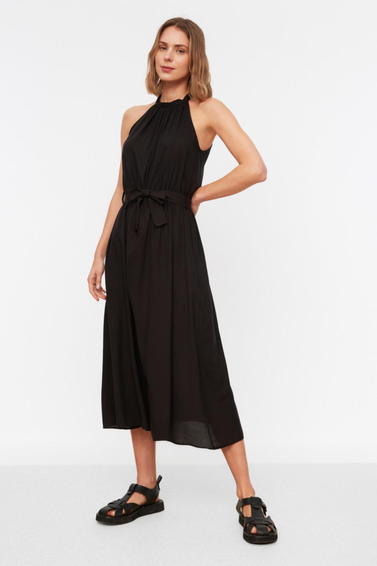 Black Belted Midi Dress, , large image number 0