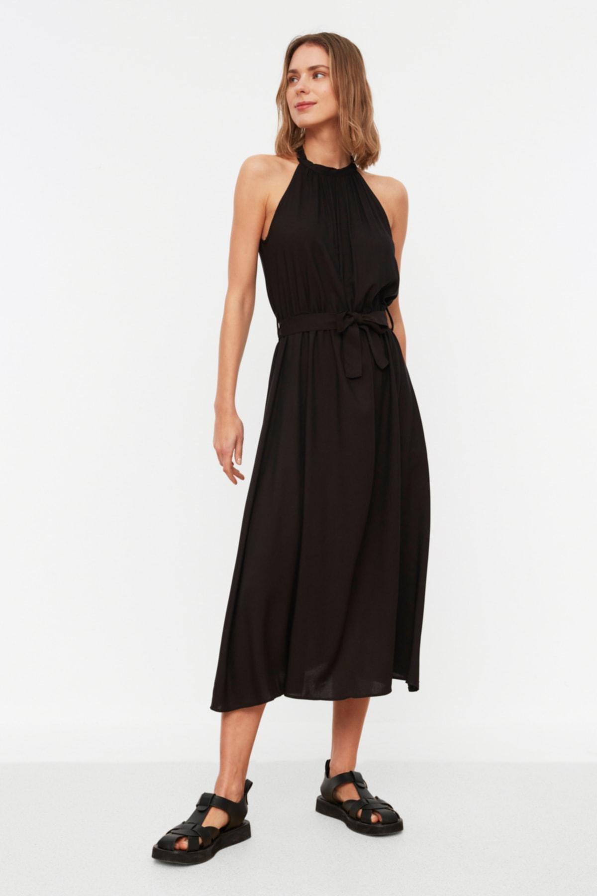 Black Belted Midi Dress, , large image number 1