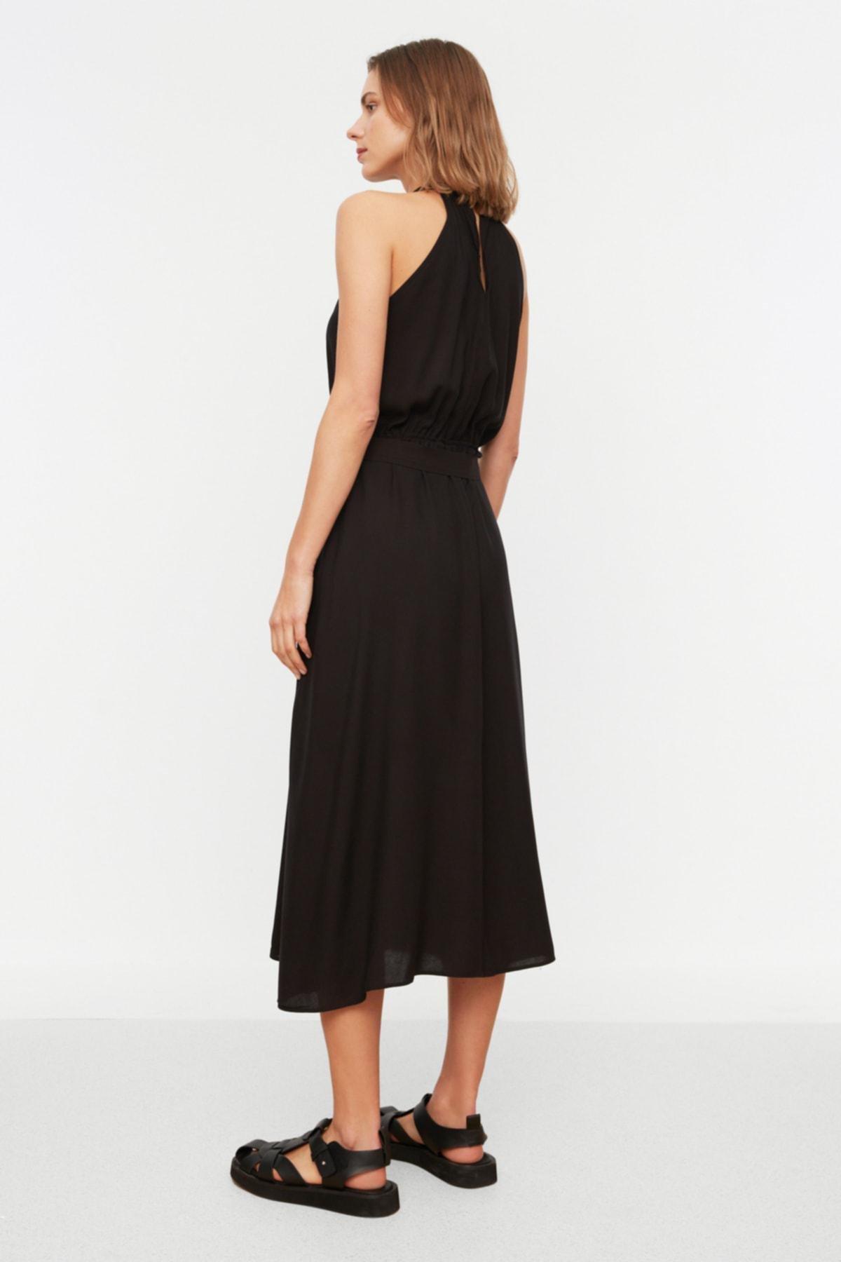 Black Belted Midi Dress, , large image number 4