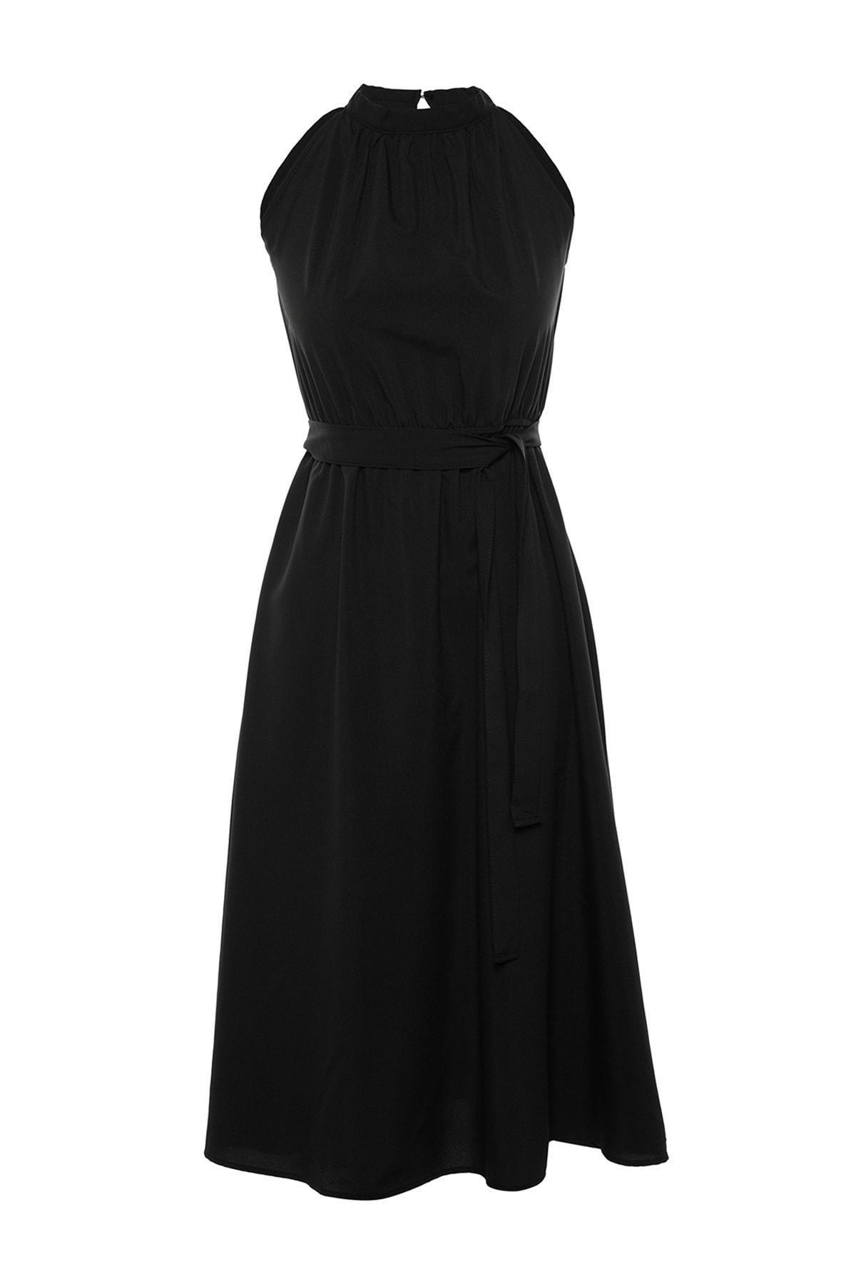 Black Belted Midi Dress, , large image number 5