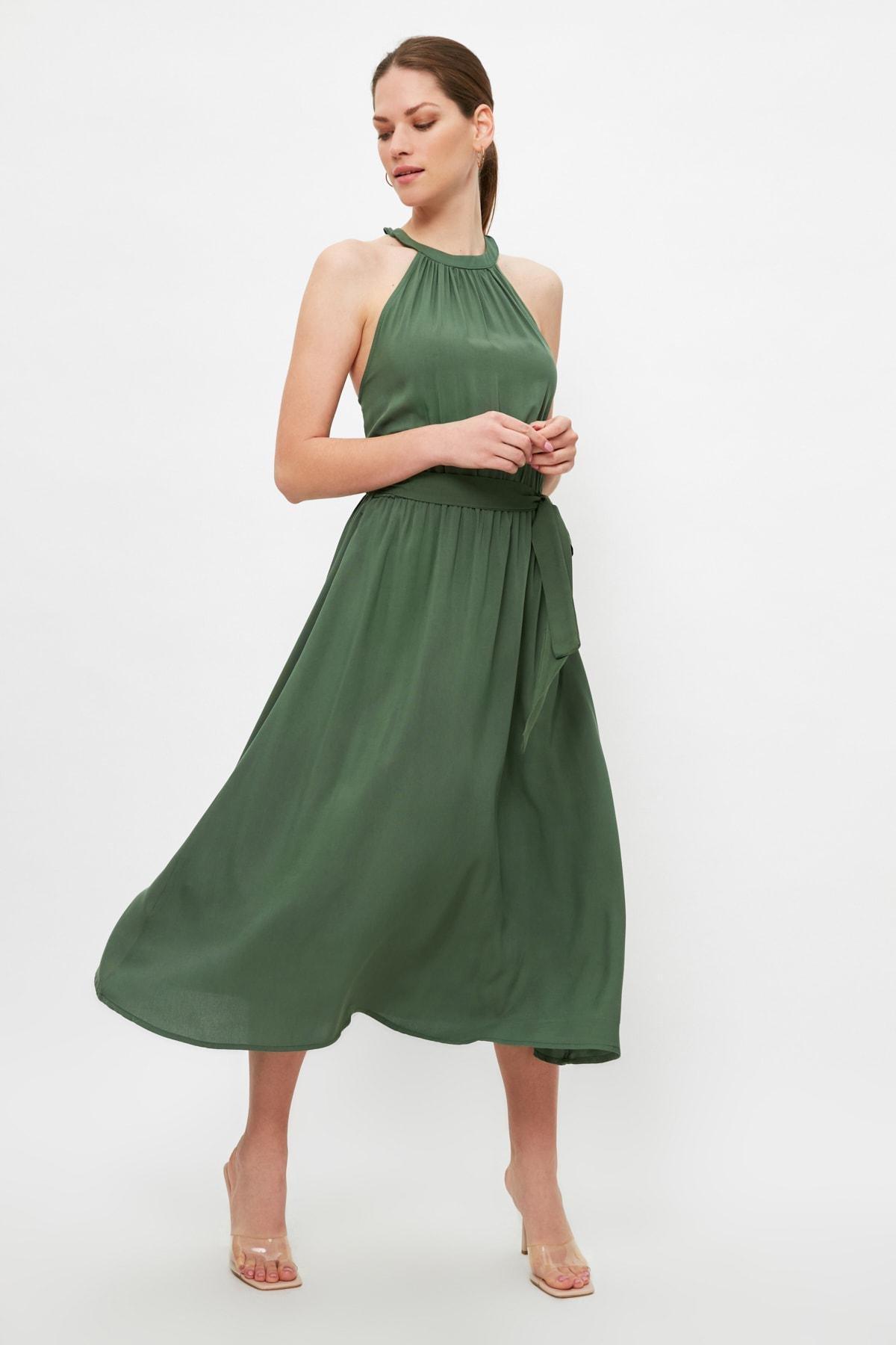 Green Halter Neck Skater Dress, , large image number 0