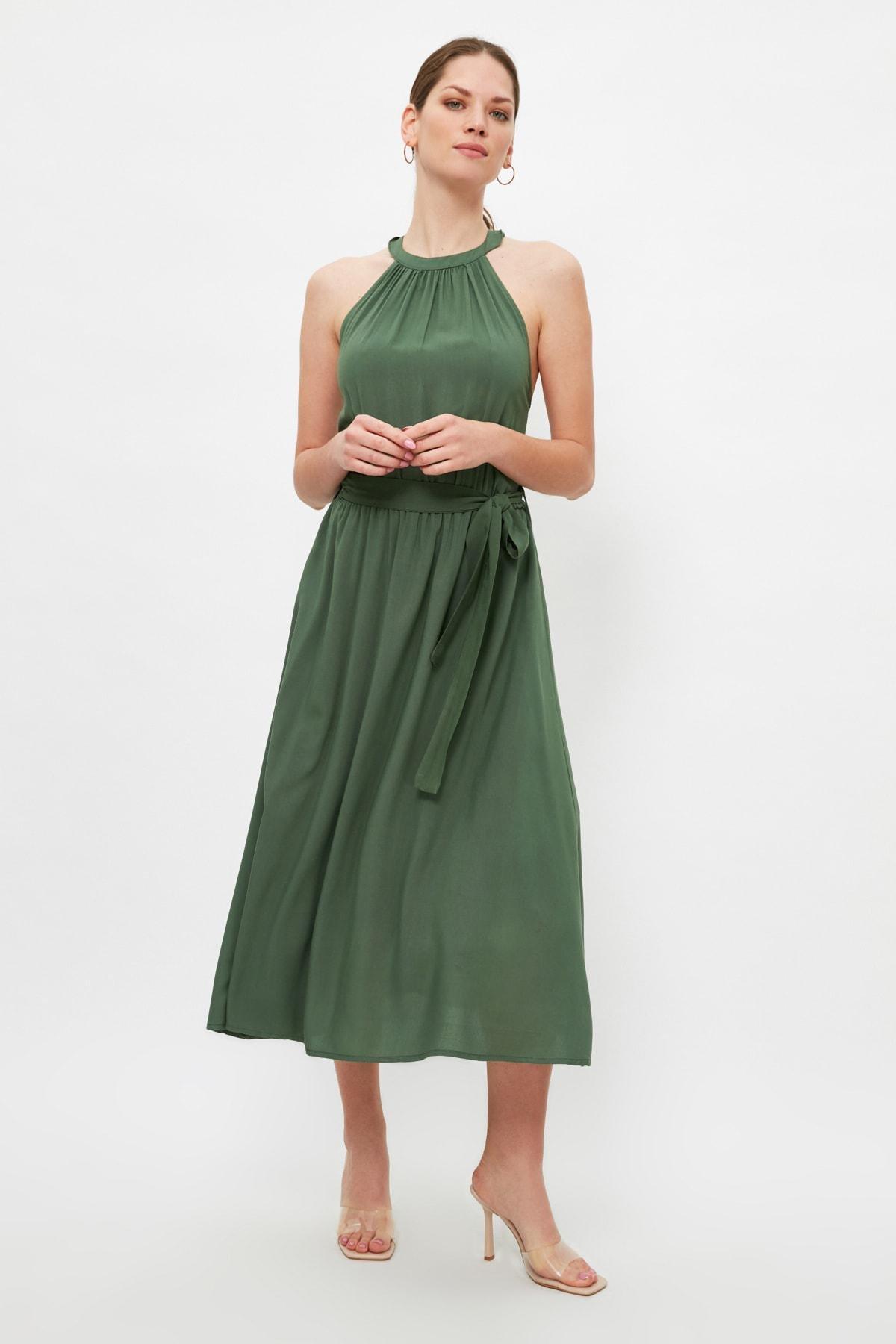 Green Halter Neck Skater Dress, , large image number 1