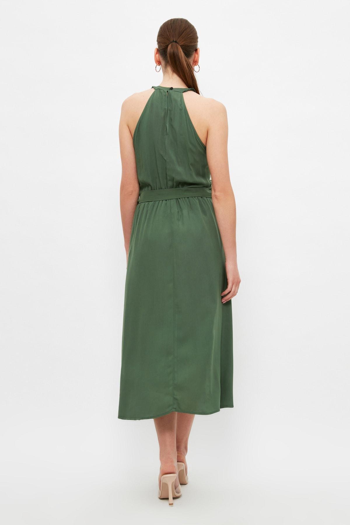Green Halter Neck Skater Dress, , large image number 4