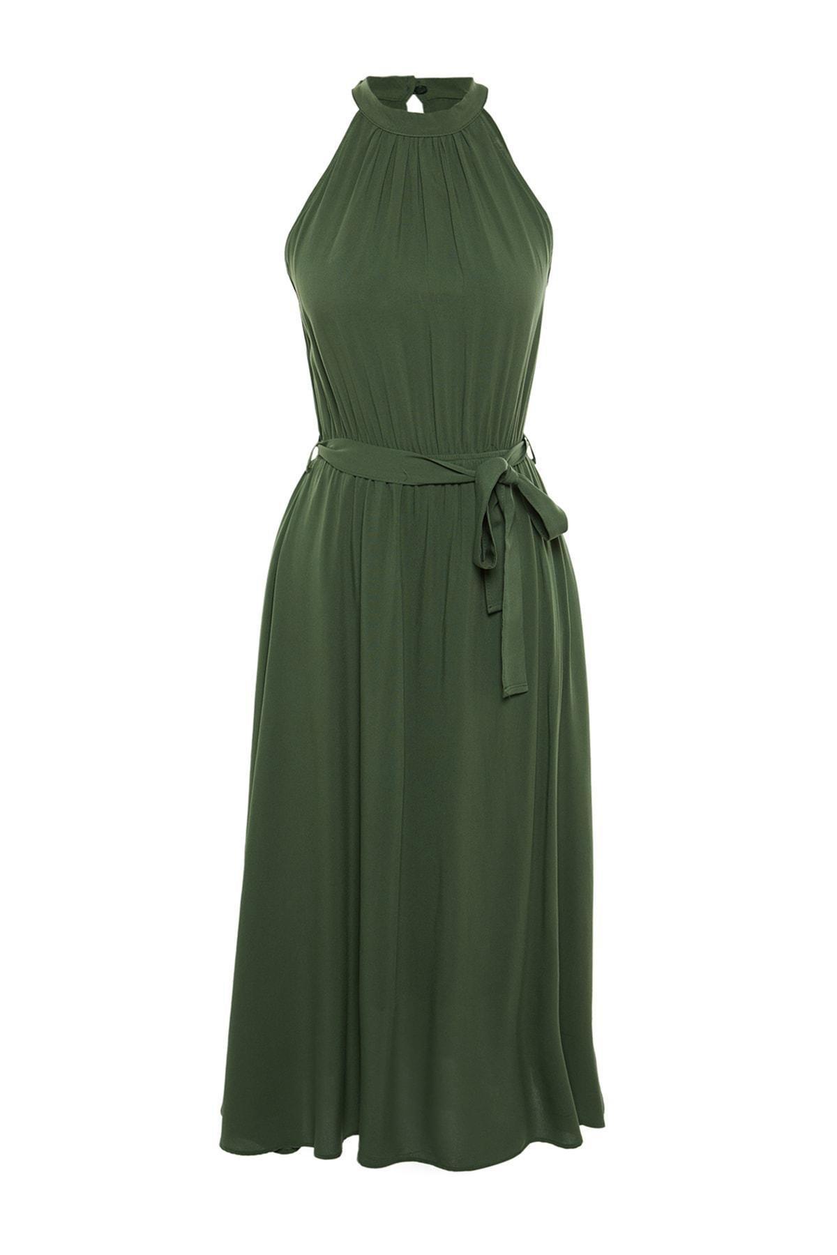 Green Halter Neck Skater Dress, , large image number 5