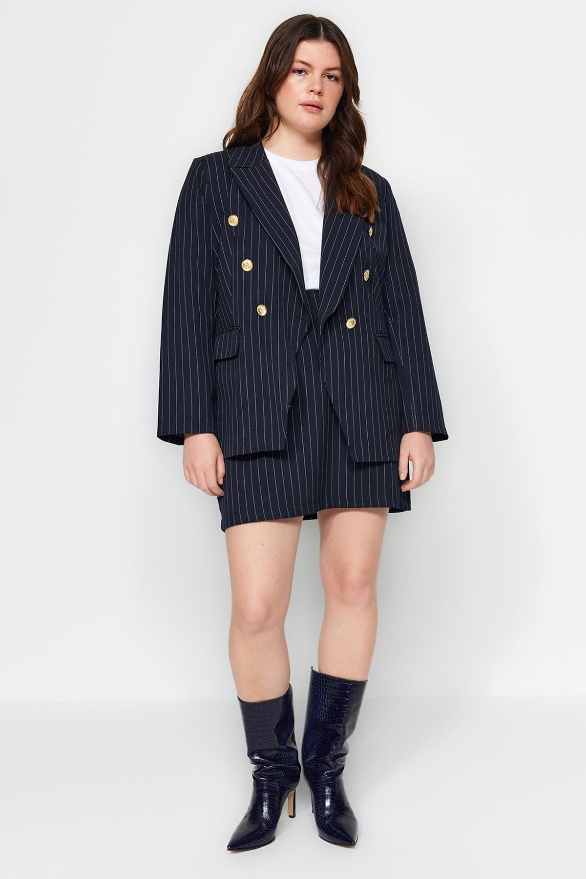 Navy Striped Detailed Jacket, , large image number 0