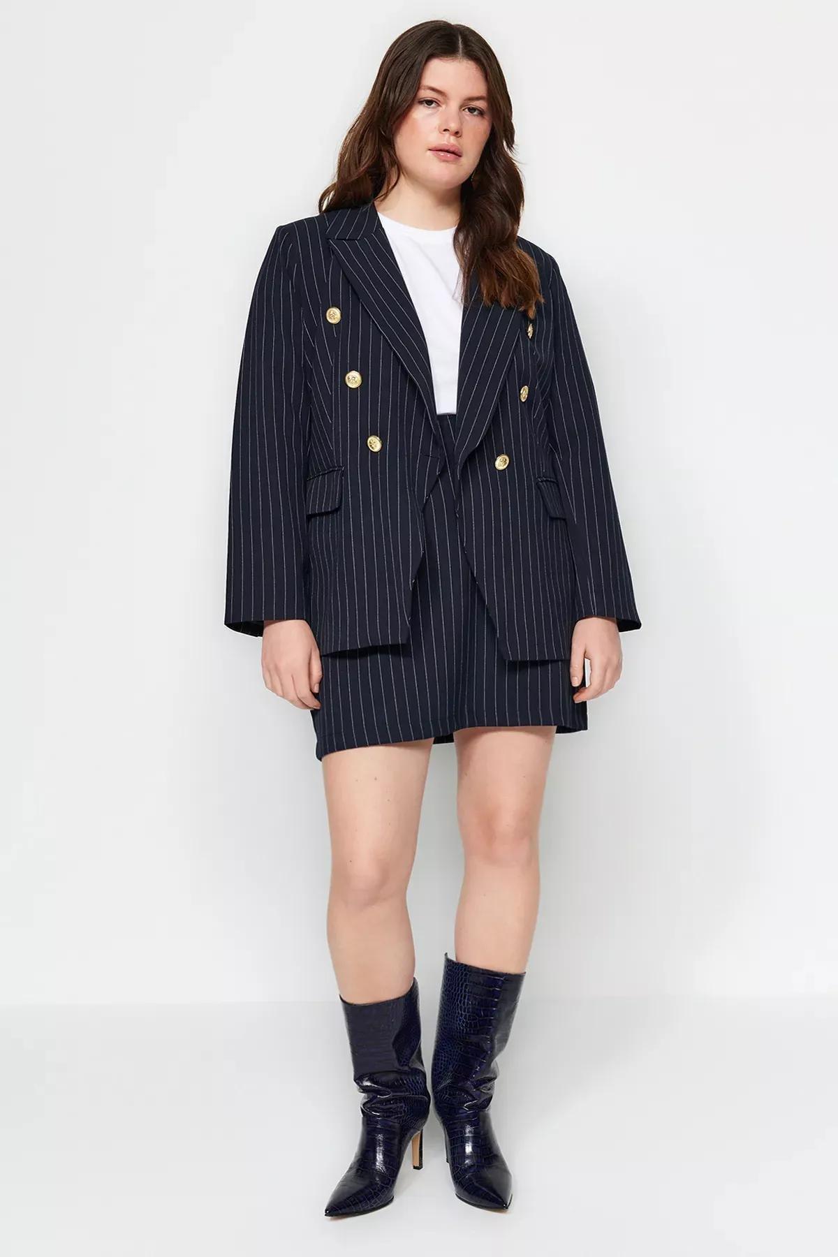 Navy Striped Detailed Jacket, , large image number 0