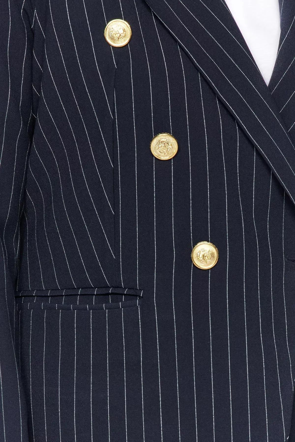 Navy Striped Detailed Jacket, , large image number 2