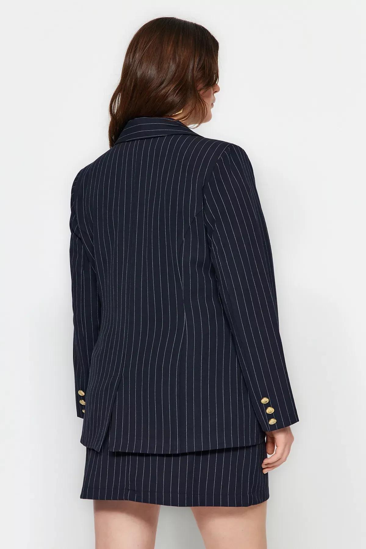 Navy Striped Detailed Jacket, , large image number 3