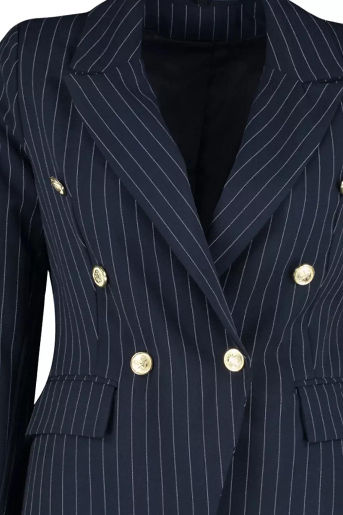Navy Striped Detailed Jacket, , large image number 5