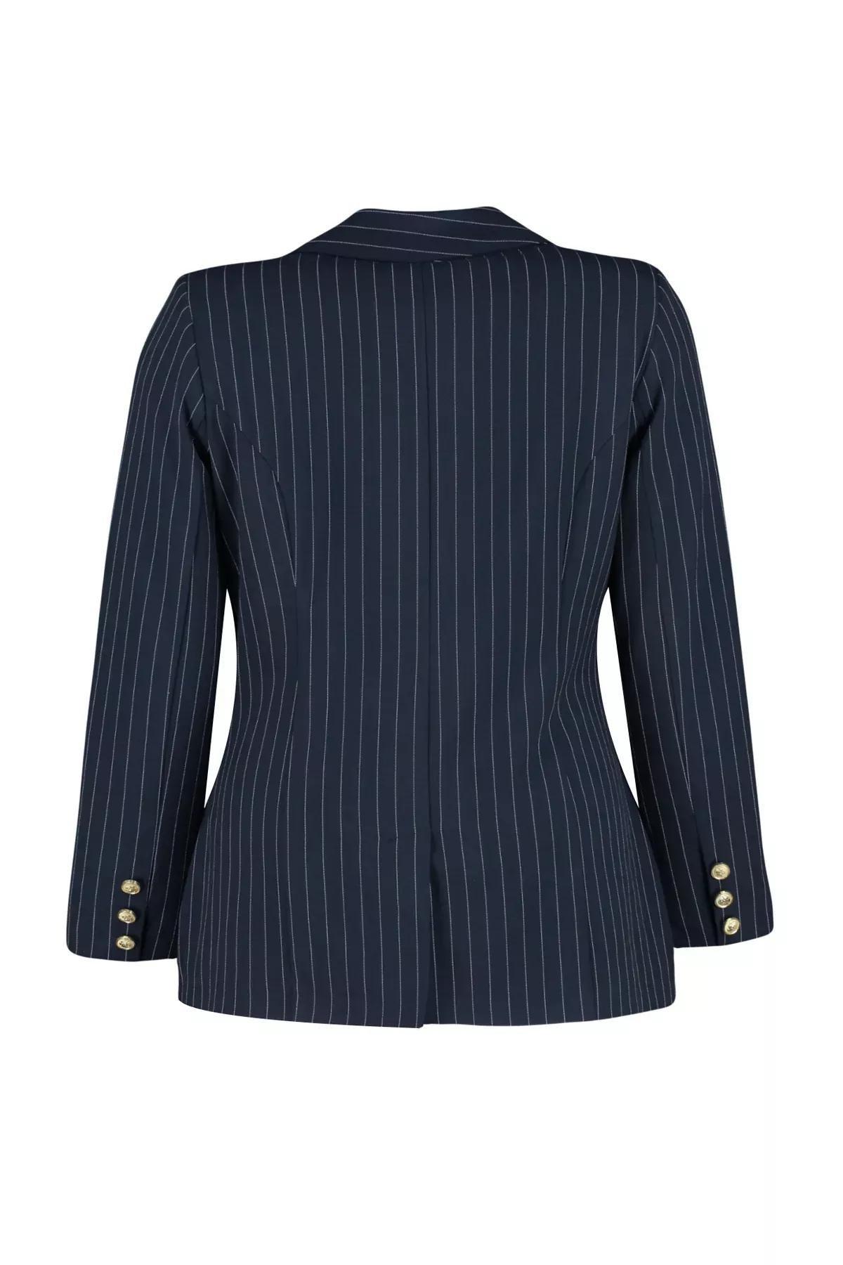 Navy Striped Detailed Jacket, , large image number 6