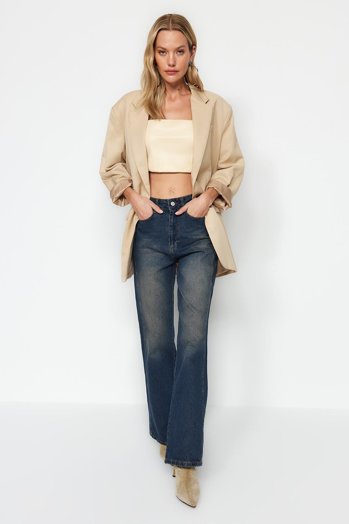 Blue High Waist Wide Leg Jeans, , large image number 0
