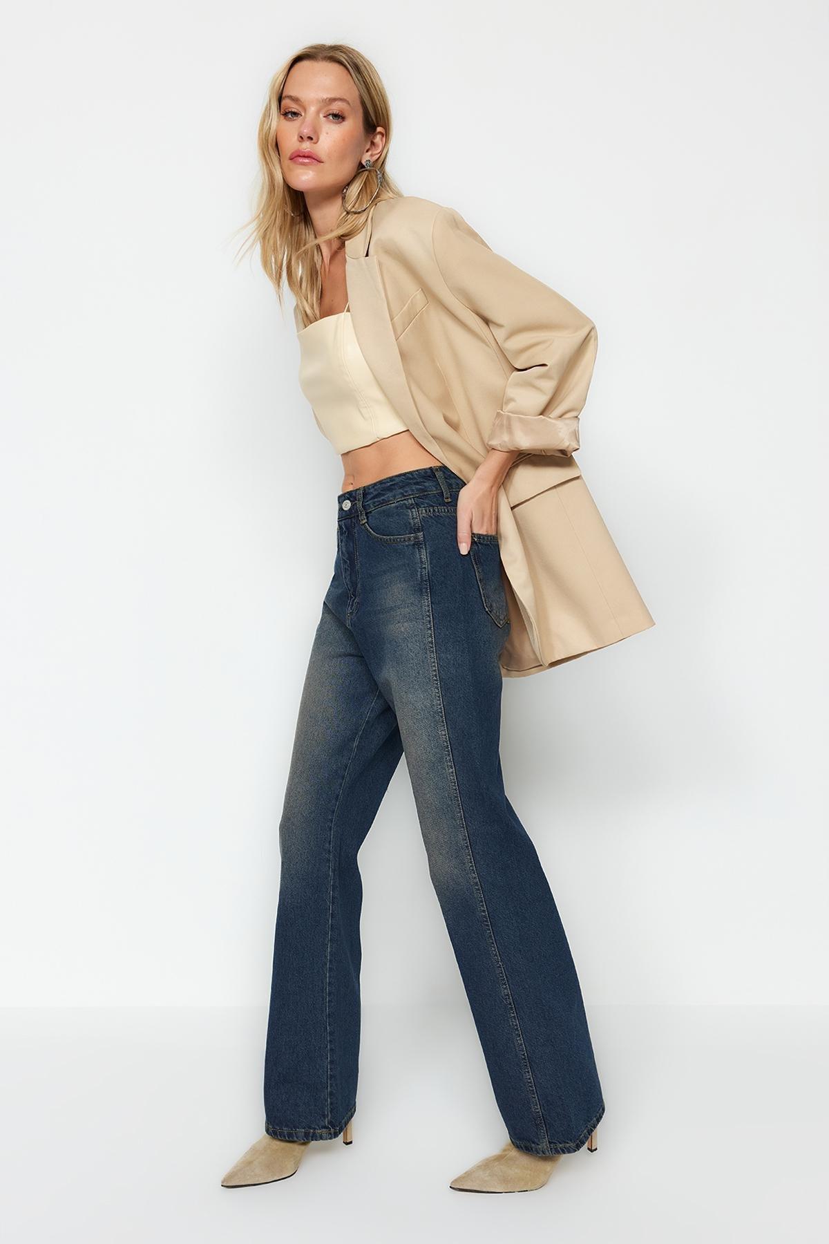 Blue High Waist Wide Leg Jeans, , large image number 3