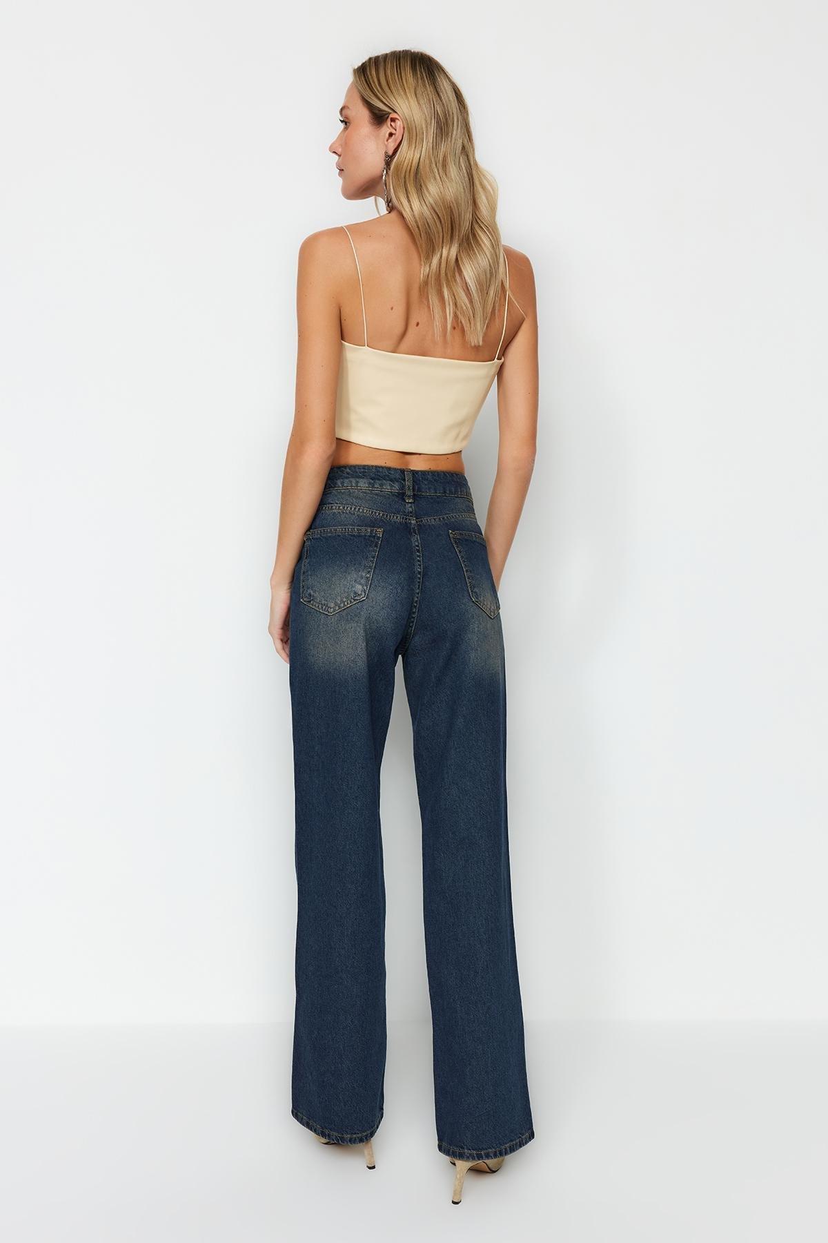 Blue High Waist Wide Leg Jeans, , large image number 4