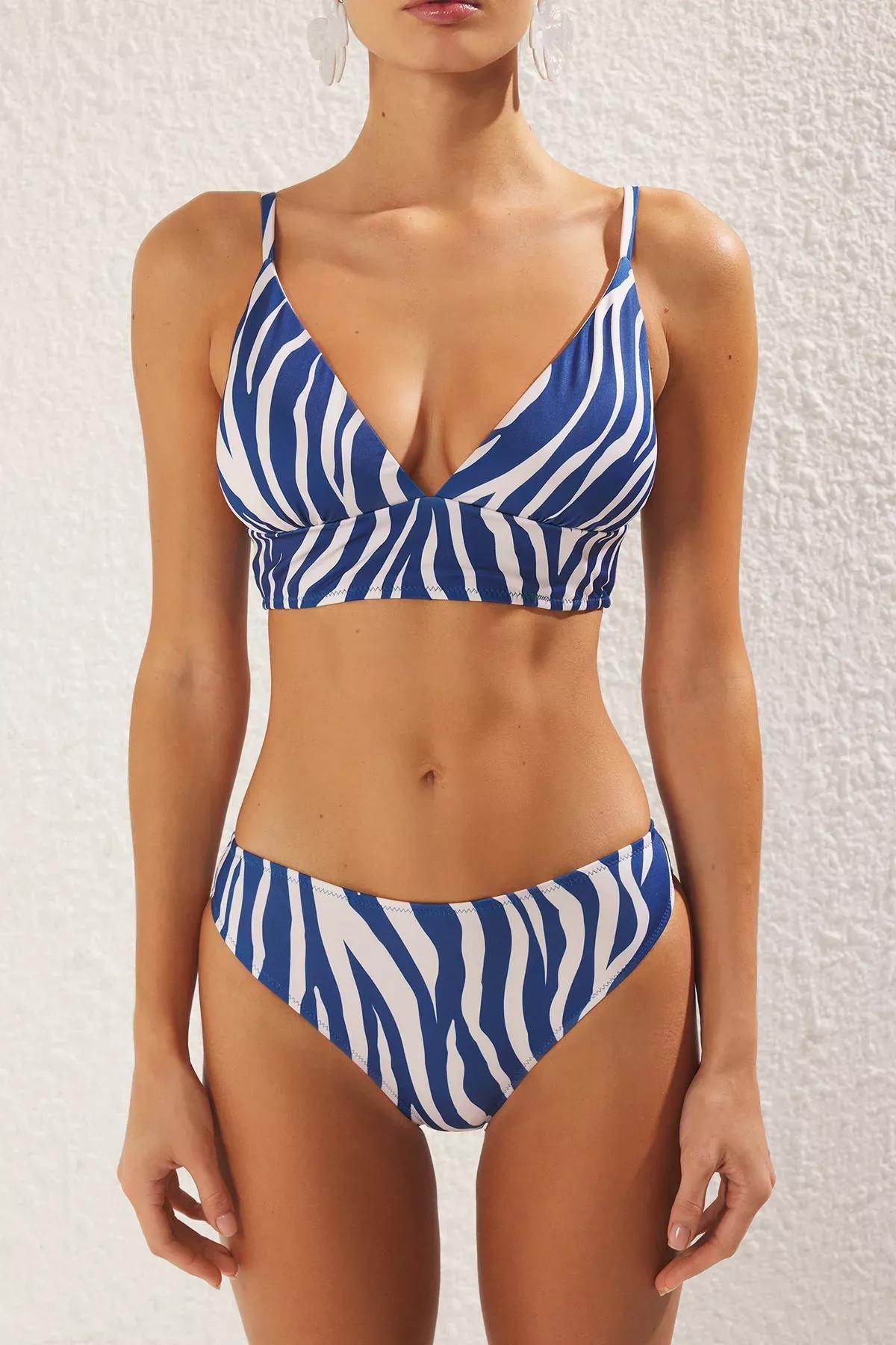 Blue Zebra Patterned Bikini Bottom, Blue-Multicolor, medium