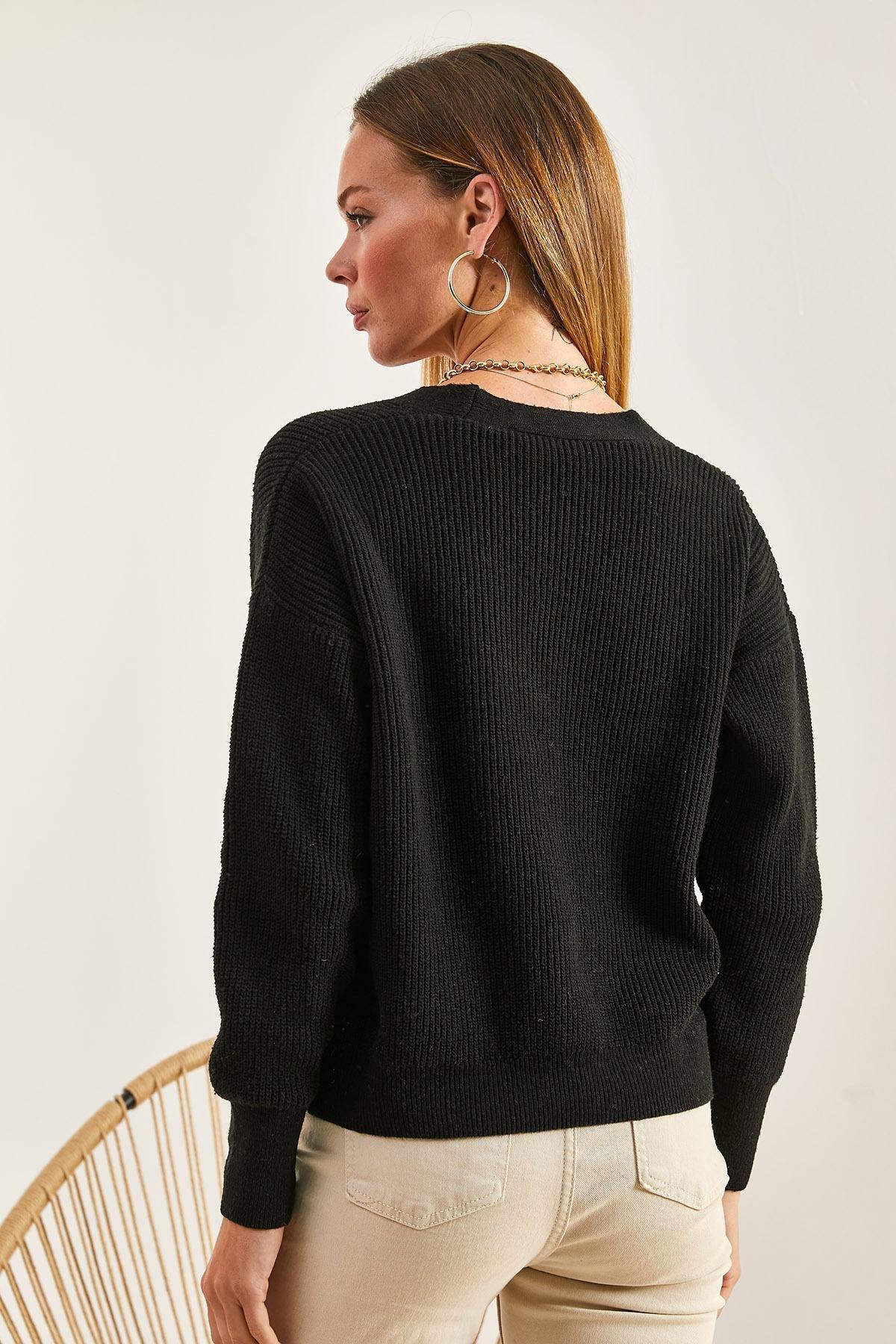 Black Buttoned Knitwear Cardigan, BLACK, large image number 5