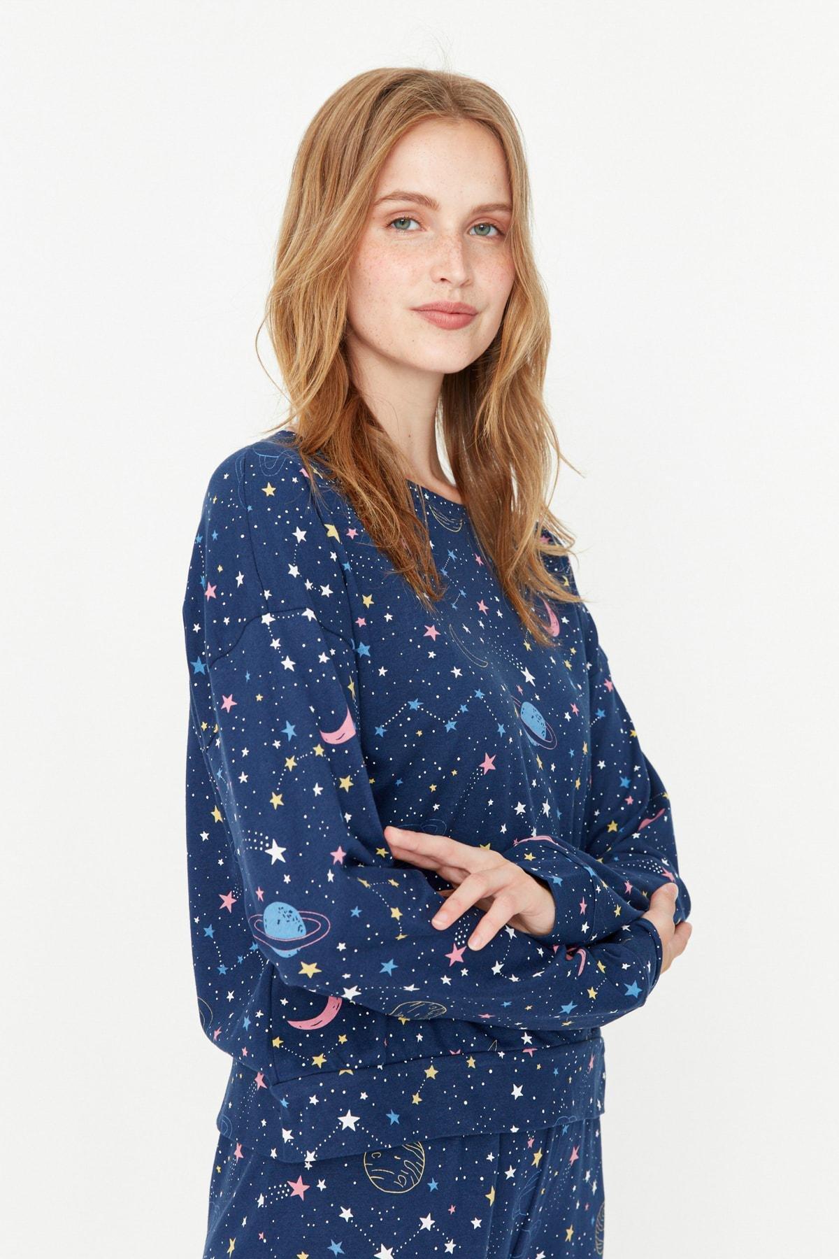 Navy Geometric Pattern Pajama Set, Dark blue, large image number 2