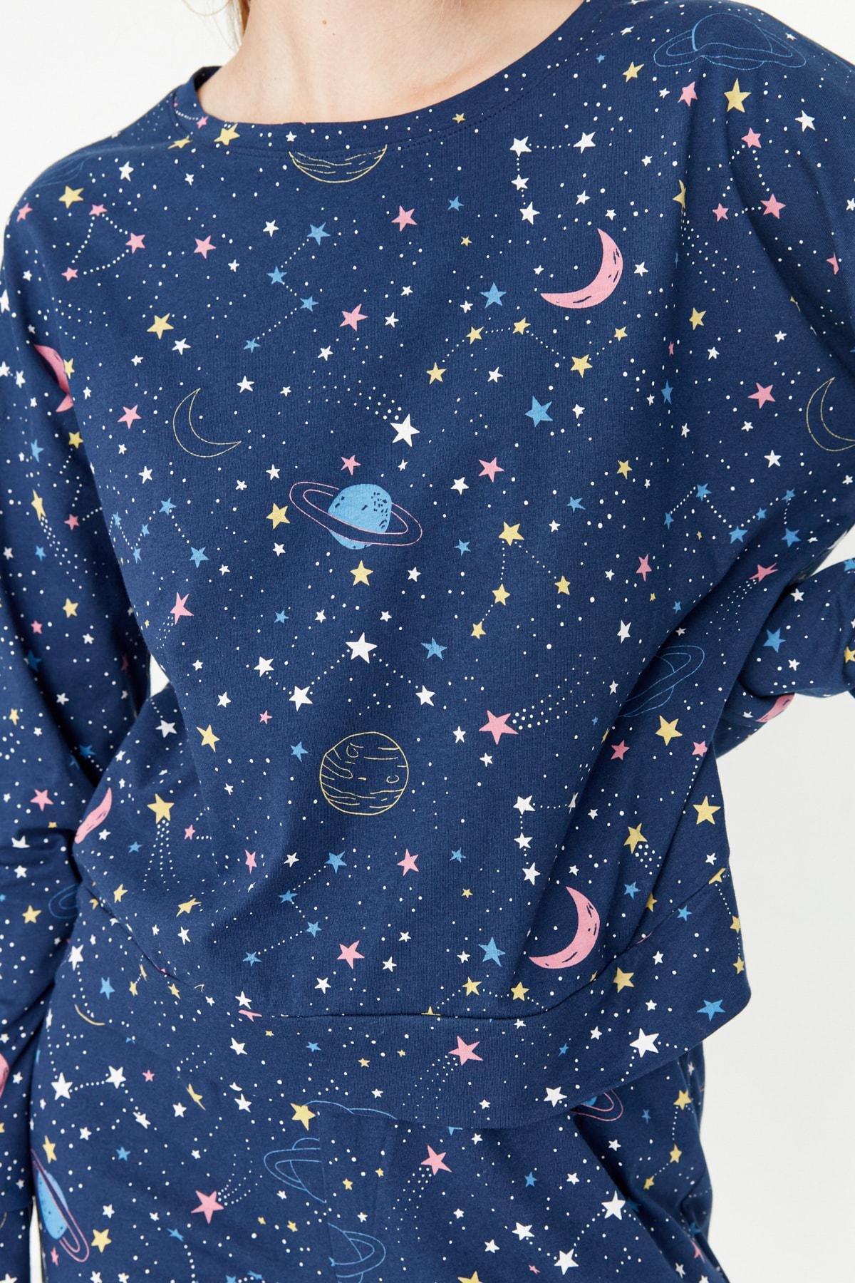 Navy Geometric Pattern Pajama Set, Dark blue, large image number 3